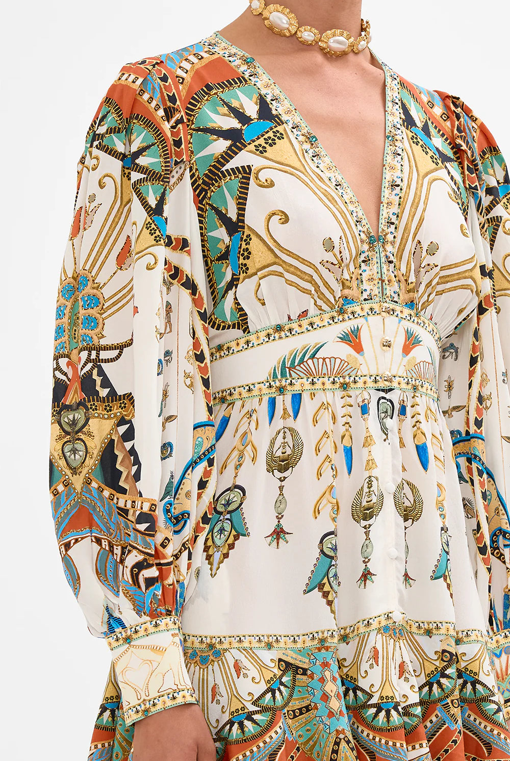 CAMILLA - Button Front Frill Dress Valley of the Queens - Magpie Style