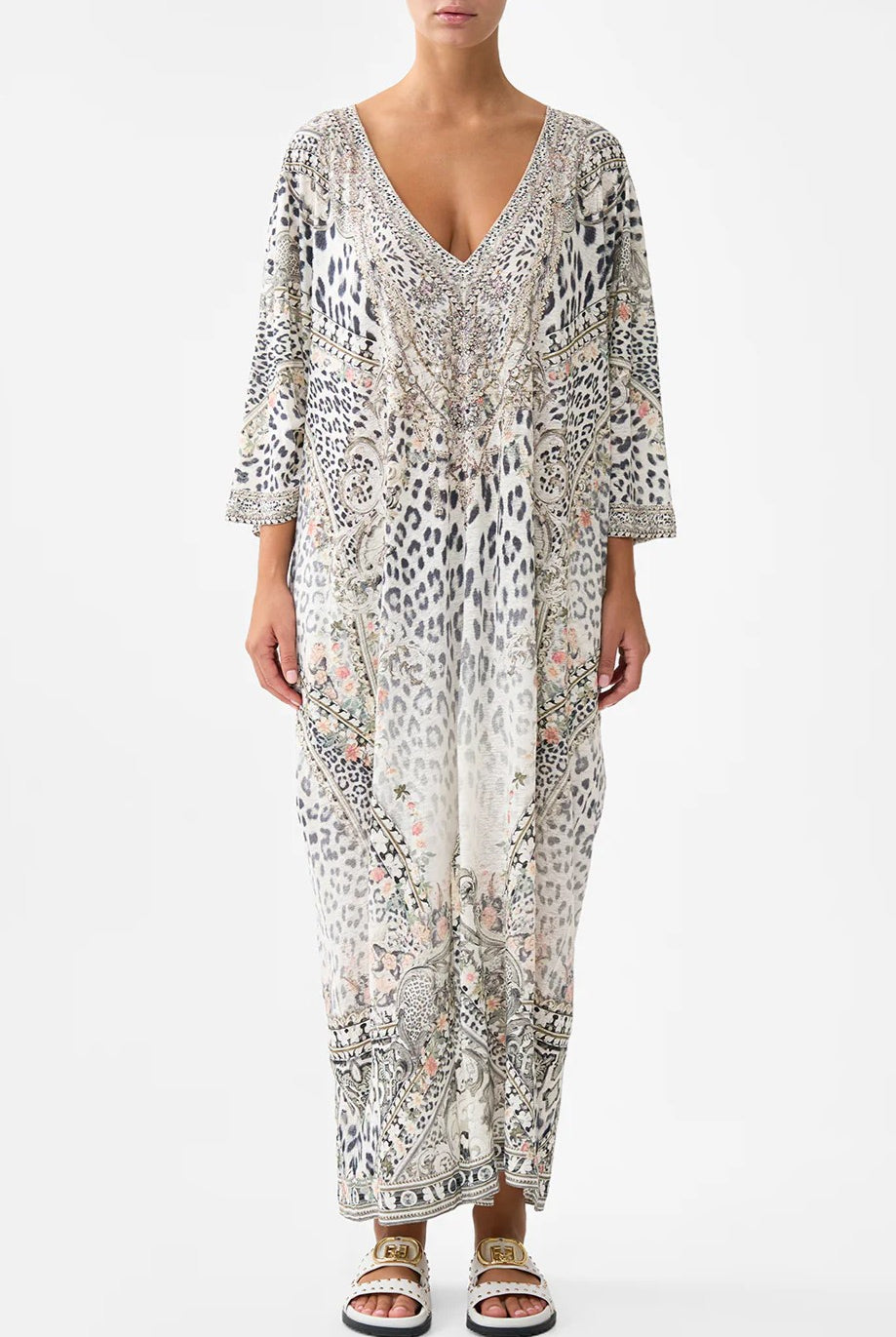 CAMILLA Jersey V Neck Batwing Kaftan - Marble Heaven - Magpie Style