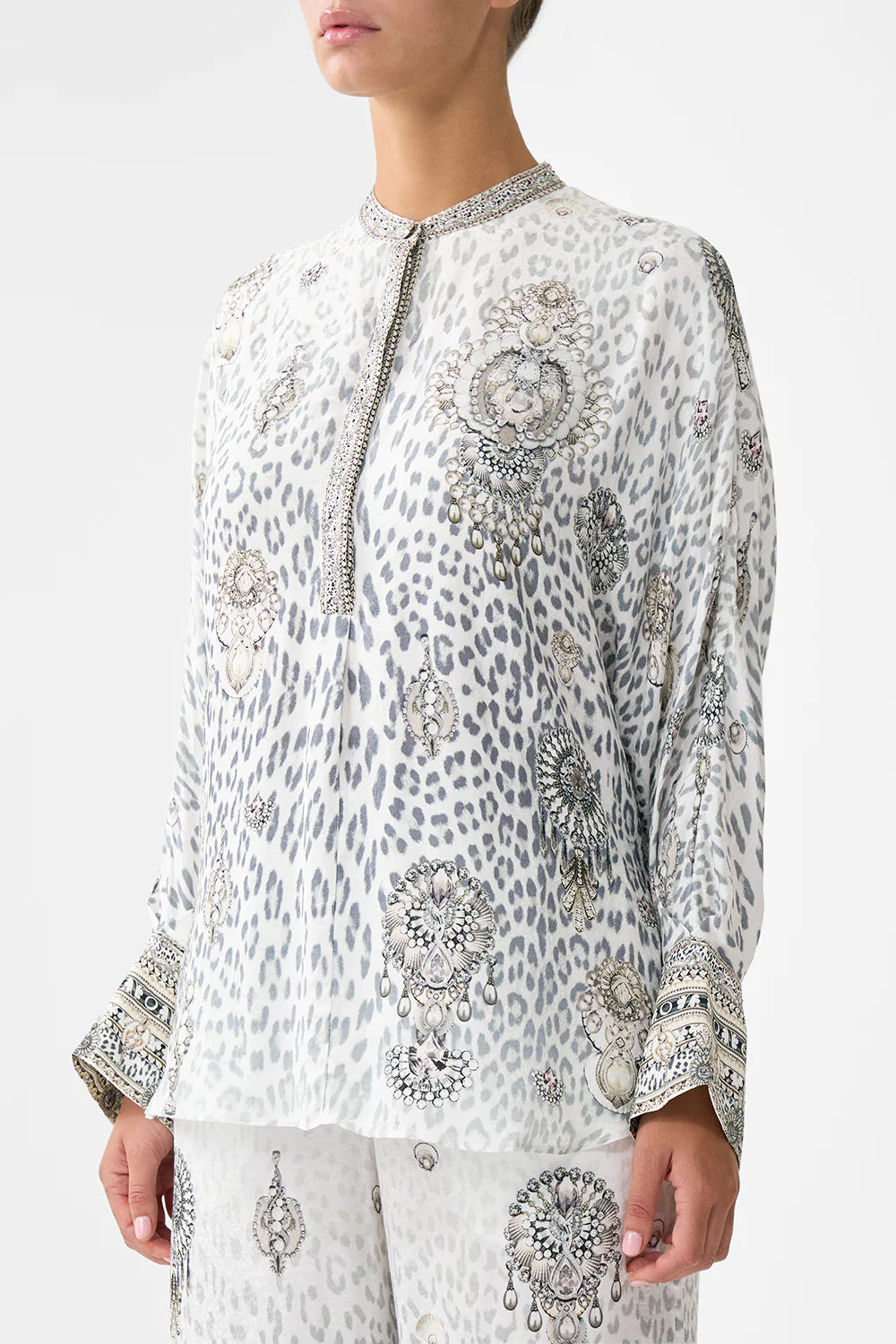 CAMILLA Relaxed Placket Detail Shirt - Marble Heaven - Magpie Style