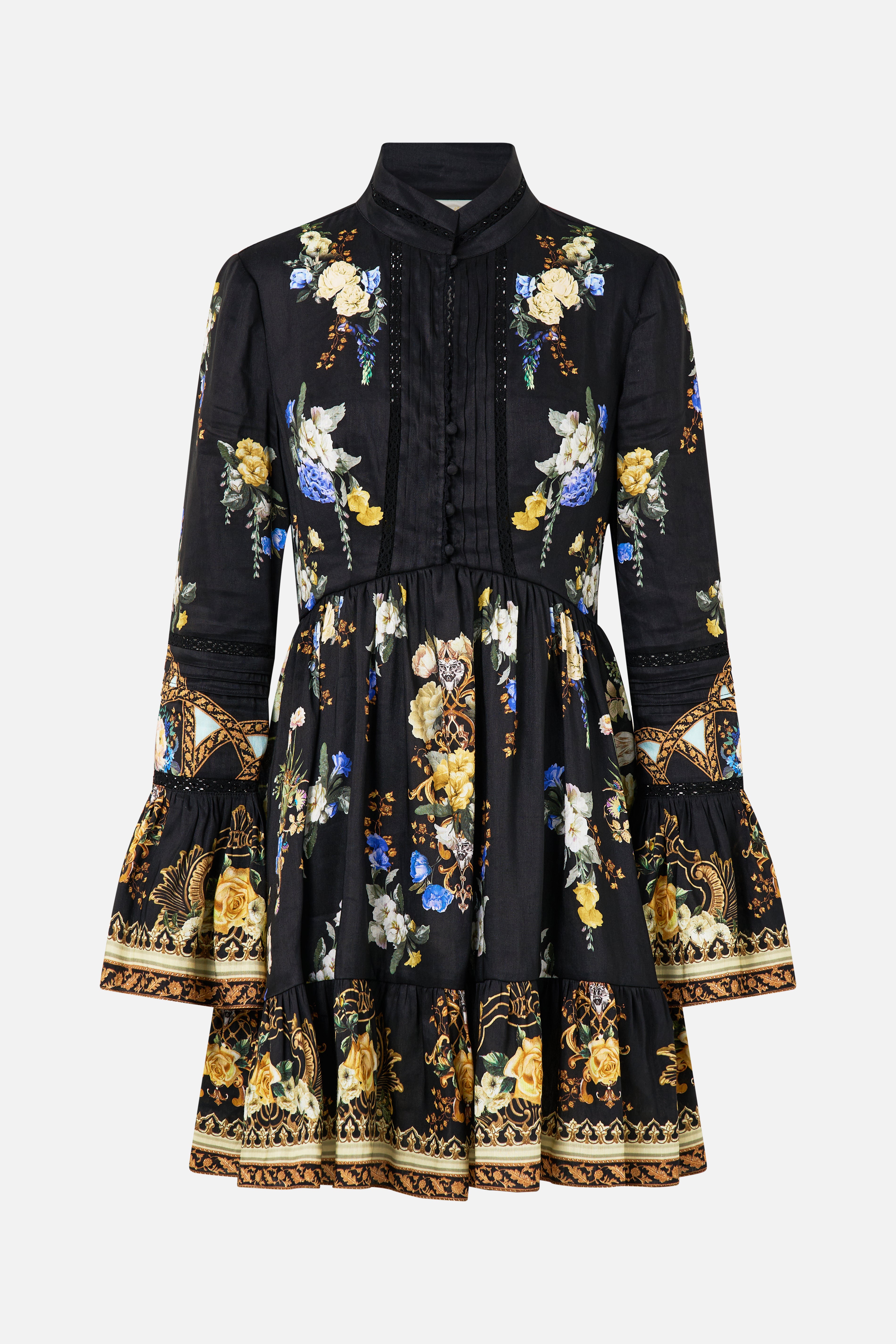 CAMILLA High Neck Short Dress with Ruffle Cuff - Ottoman Elegance - Magpie Style