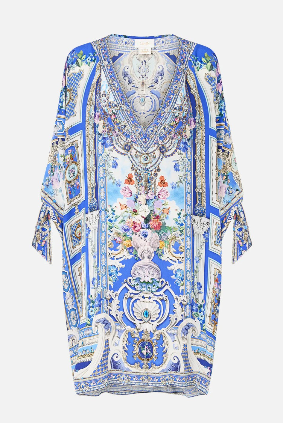CAMILLA Tie Sleeve Short V Neck Kaftan - Ottoman Opulence - Magpie Style