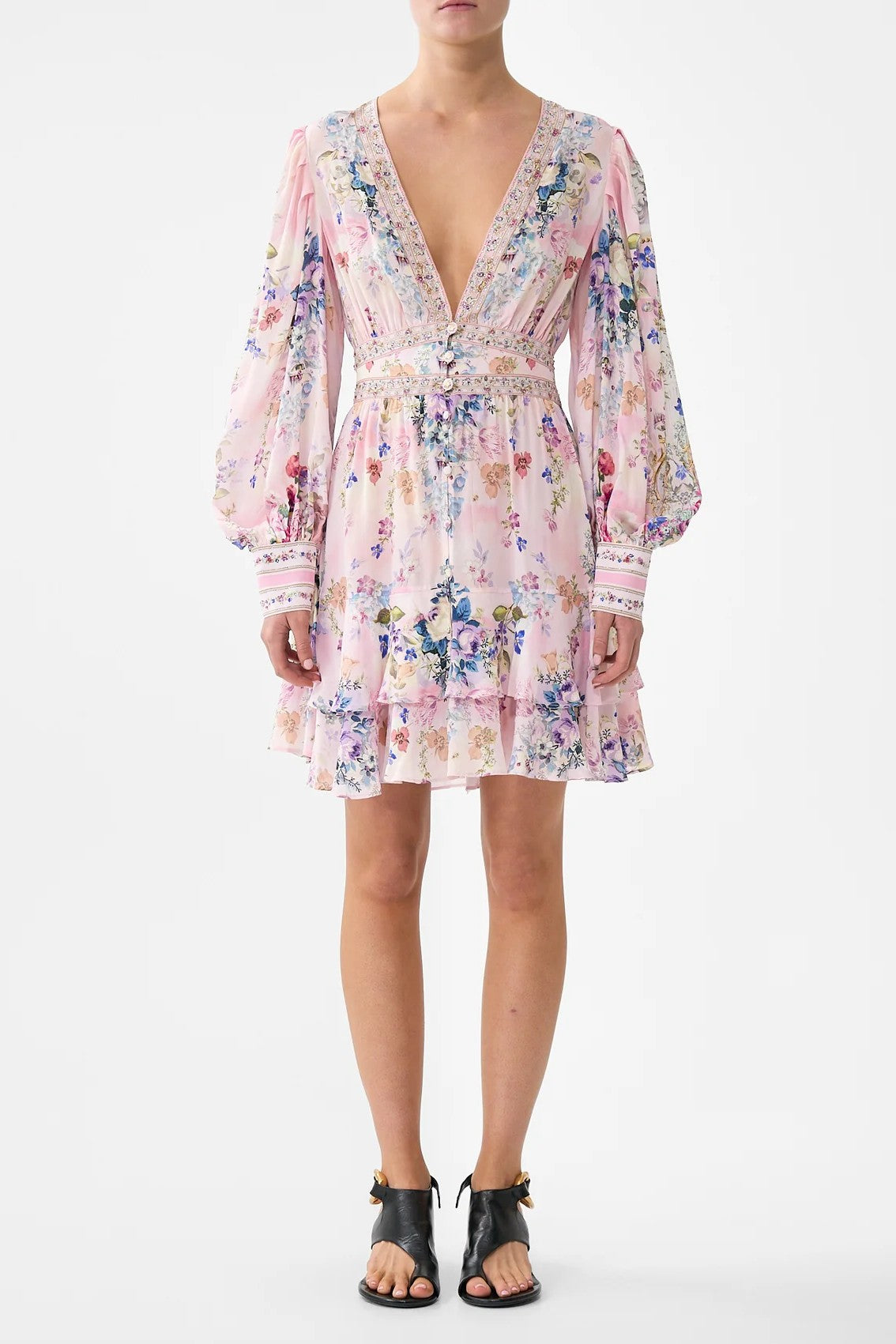 CAMILLA Button Front Frill Dress - Palatial Pastels - Magpie Style