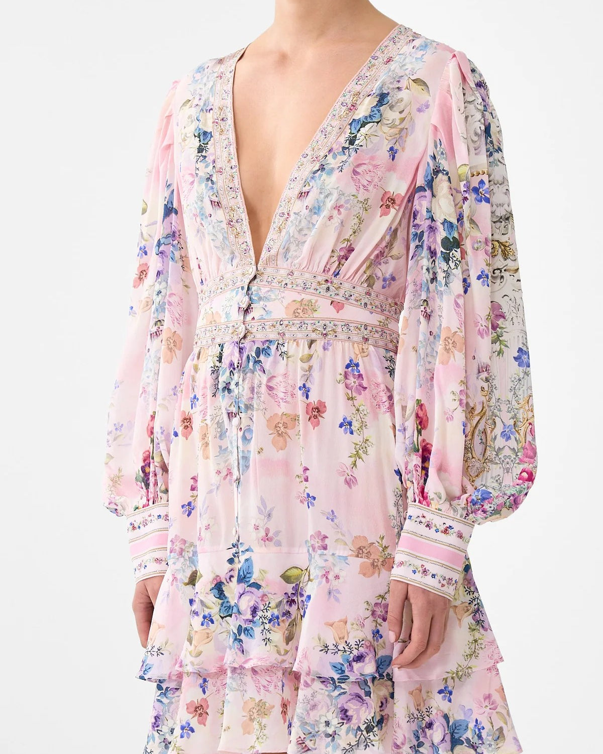 CAMILLA Button Front Frill Dress - Palatial Pastels - Magpie Style