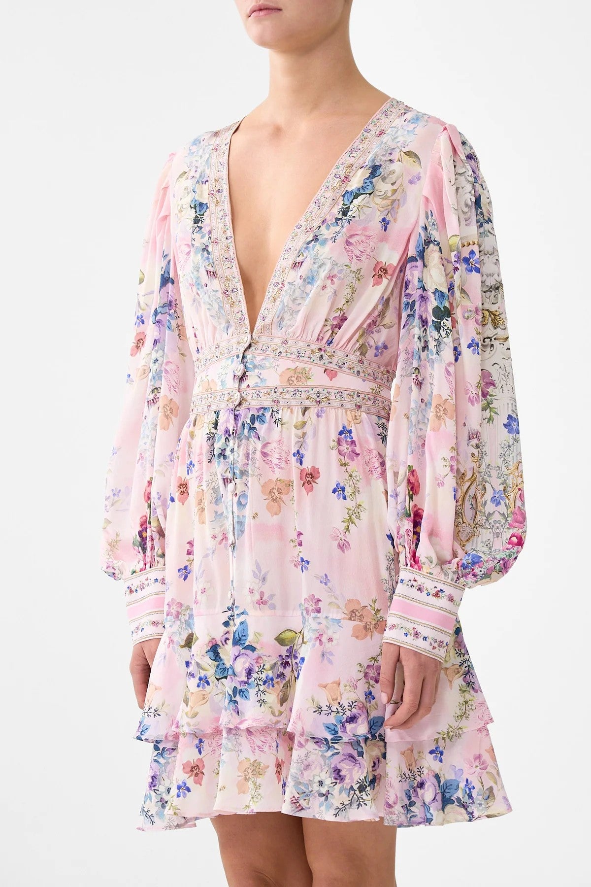 CAMILLA Button Front Frill Dress - Palatial Pastels - Magpie Style