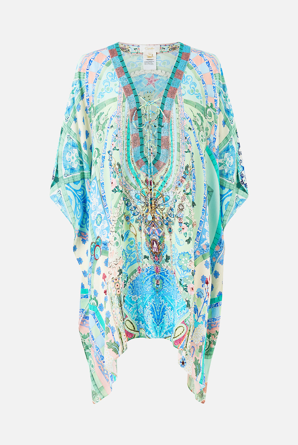 CAMILLA Short Lace Up Kaftan - Midsummer Mosaics - Magpie Style