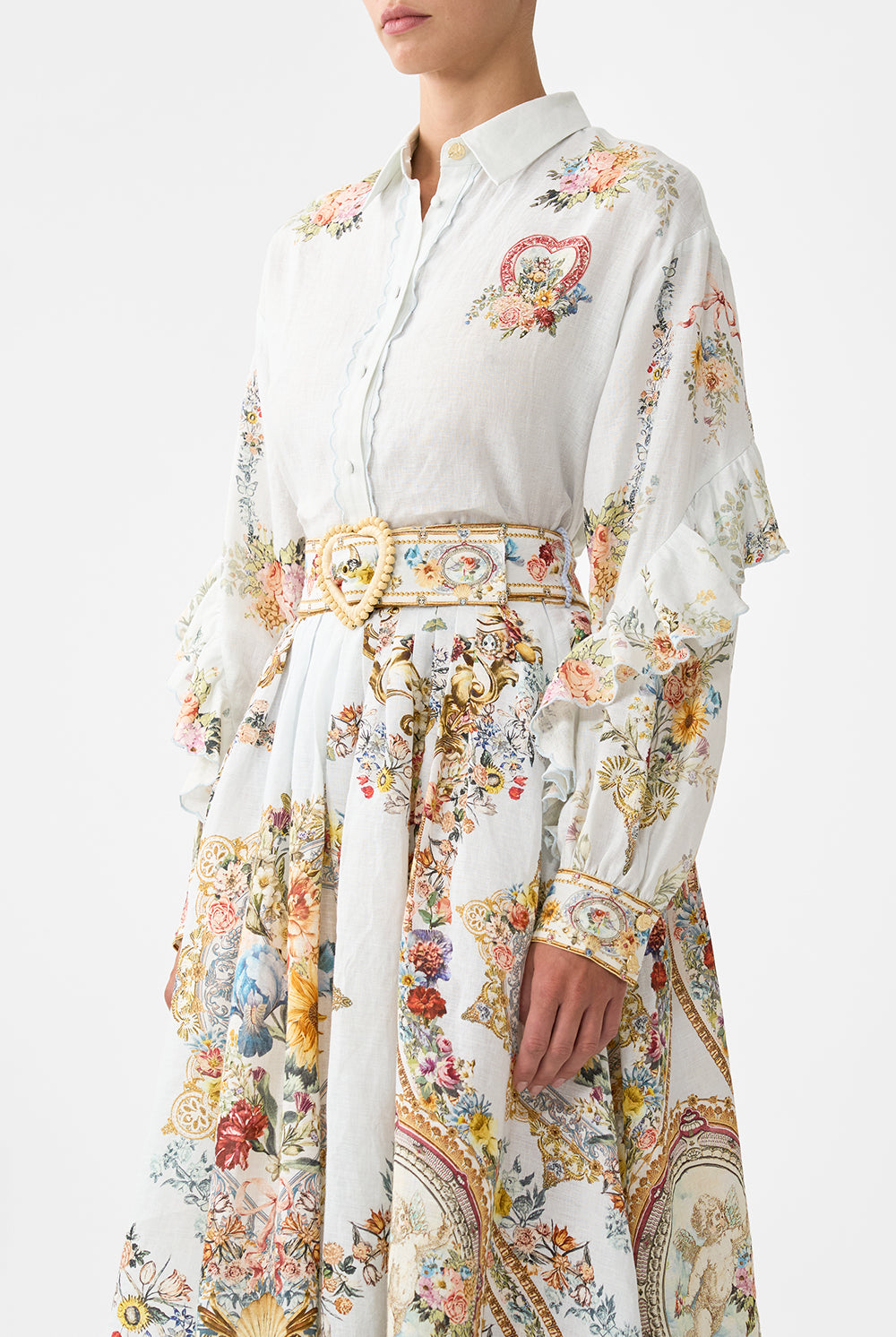 CAMILLA Button Shirt with Frill Detail - Seville Sweetheart - Magpie Style