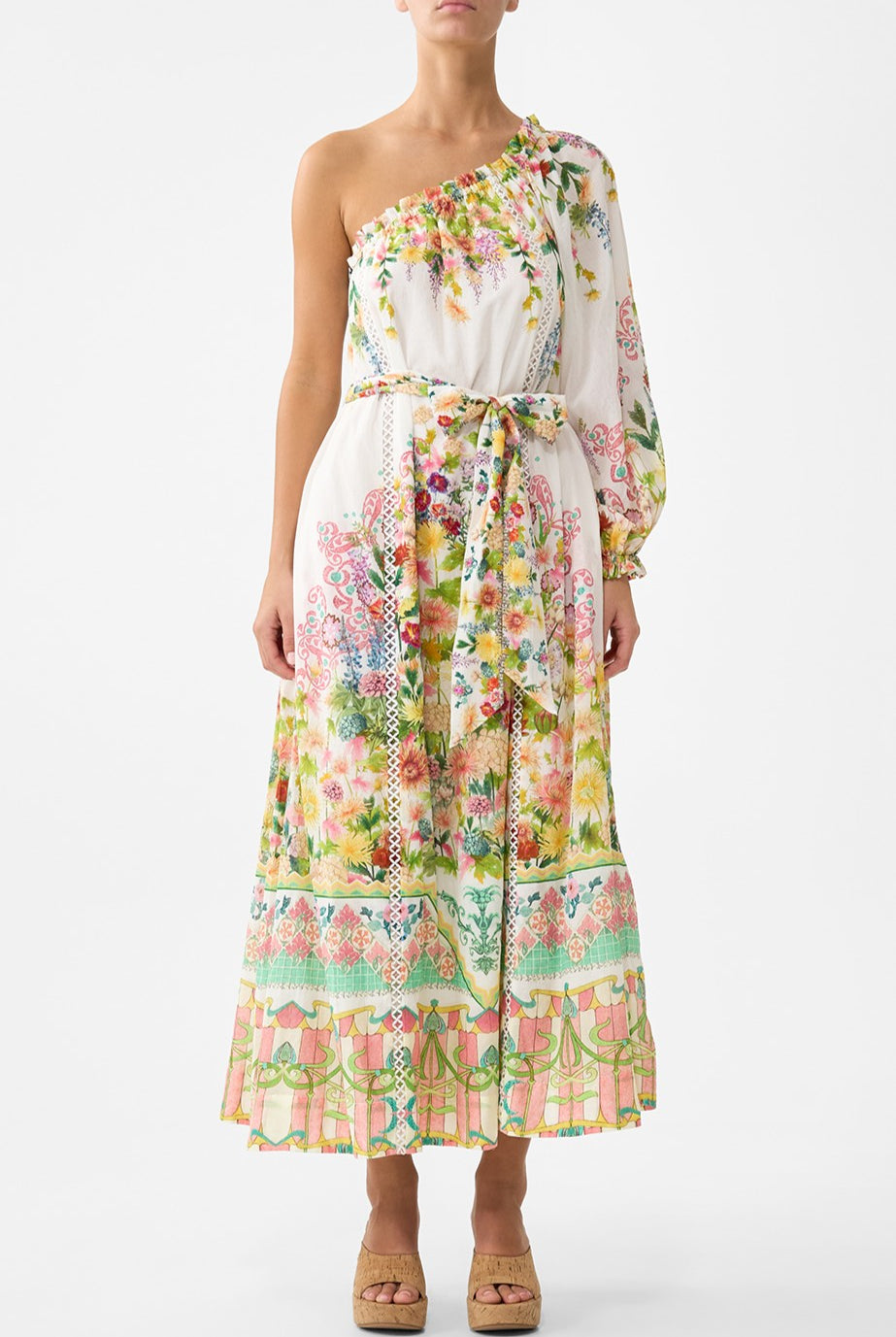 CAMILLA One Shoulder Dress with Blouson Sleeve - The Call of Catalonia - Magpie Style