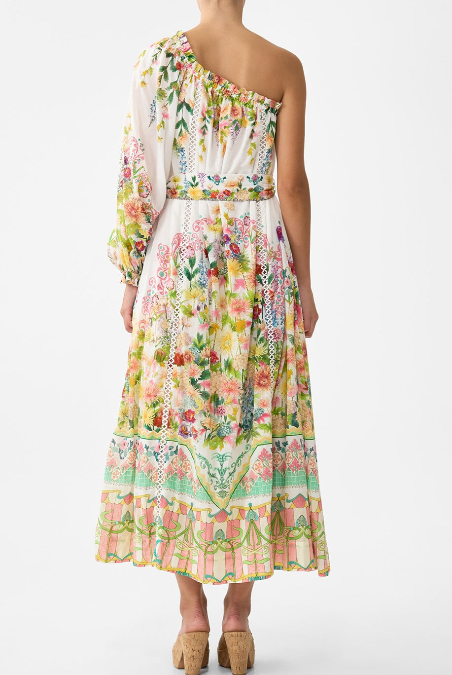 CAMILLA One Shoulder Dress with Blouson Sleeve - The Call of Catalonia - Magpie Style