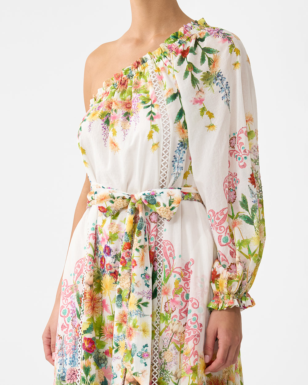 CAMILLA One Shoulder Dress with Blouson Sleeve - The Call of Catalonia - Magpie Style