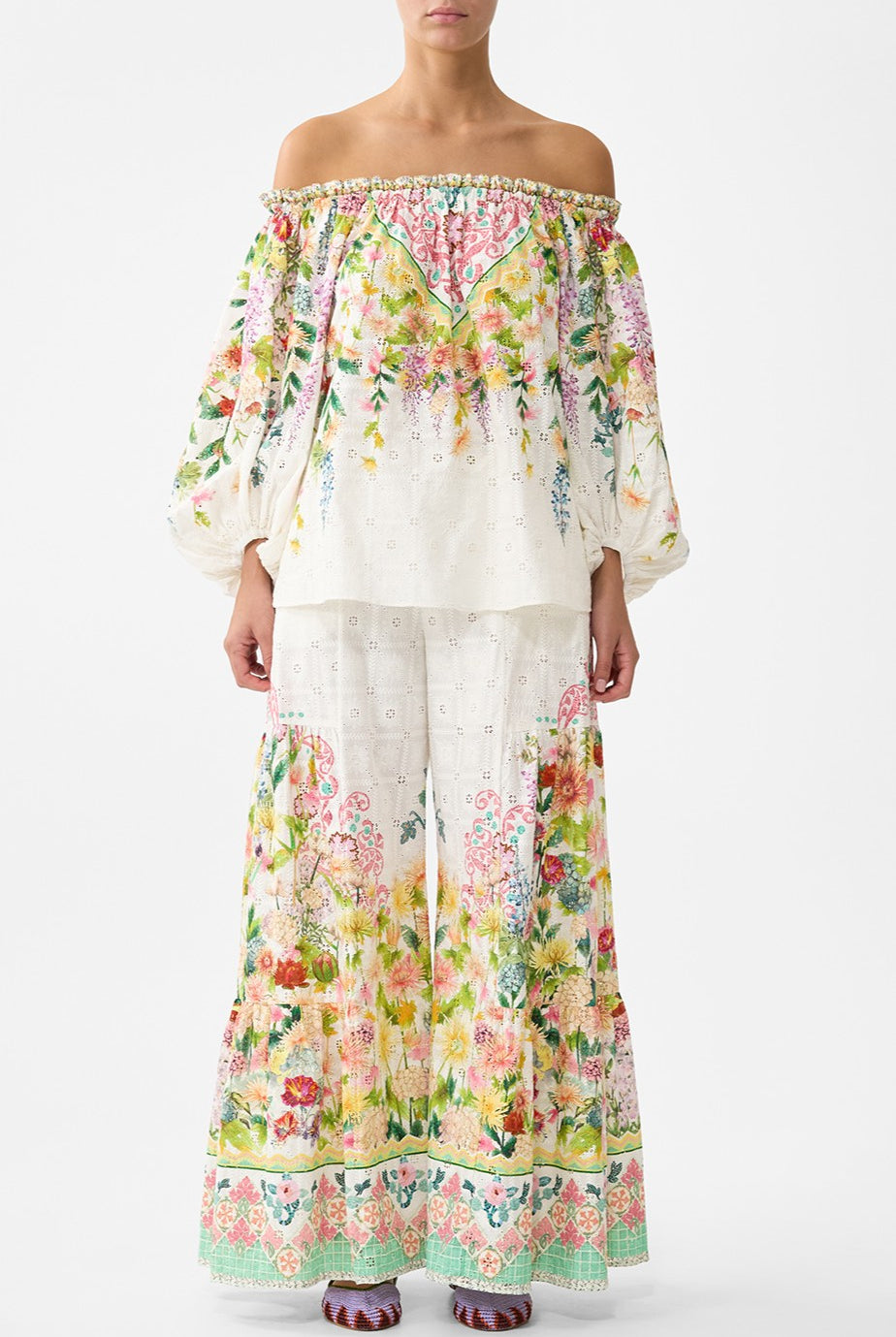 CAMILLA Frill Off Shoulder Top - The Call of Catalonia - Magpie Style