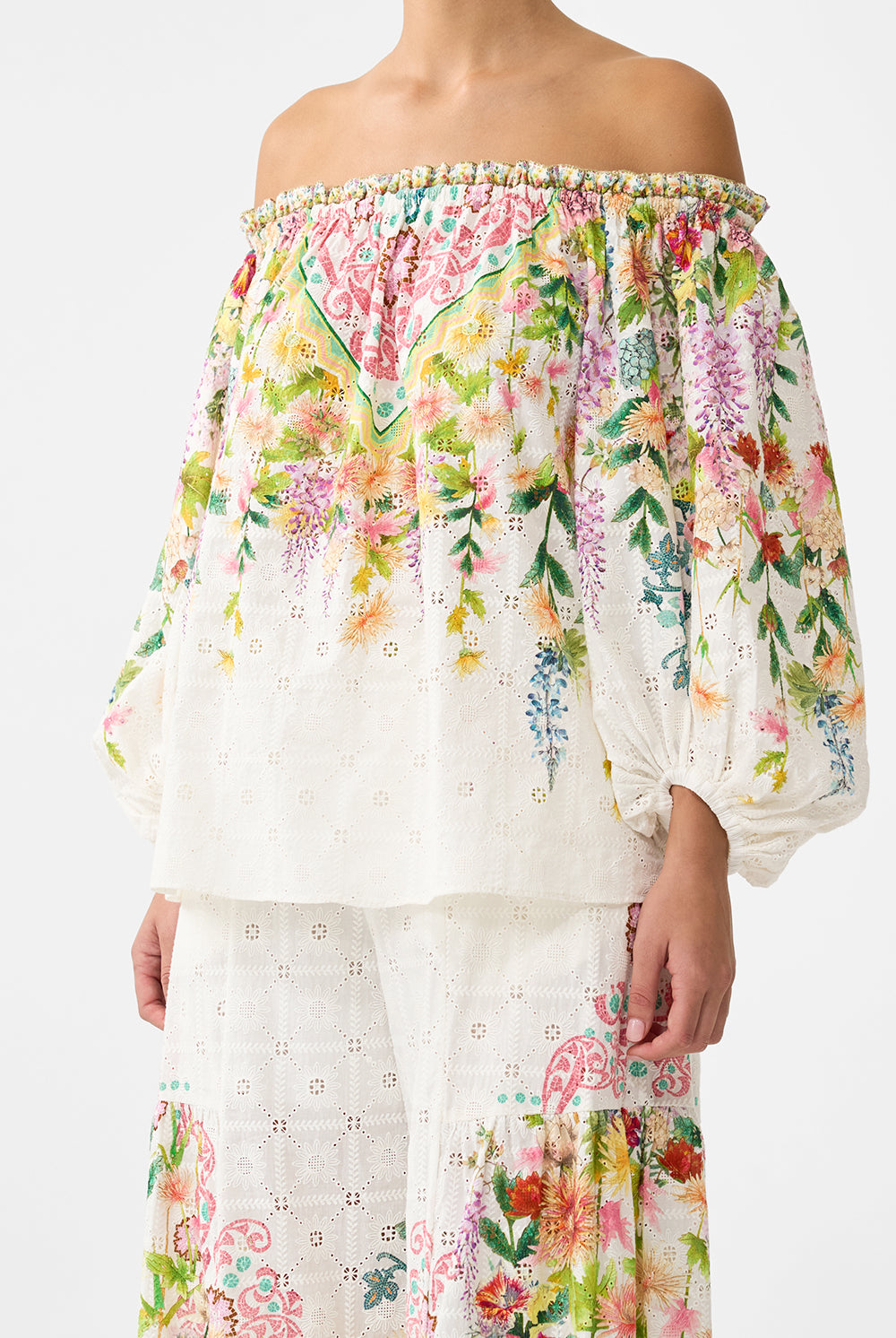 CAMILLA Frill Off Shoulder Top - The Call of Catalonia - Magpie Style