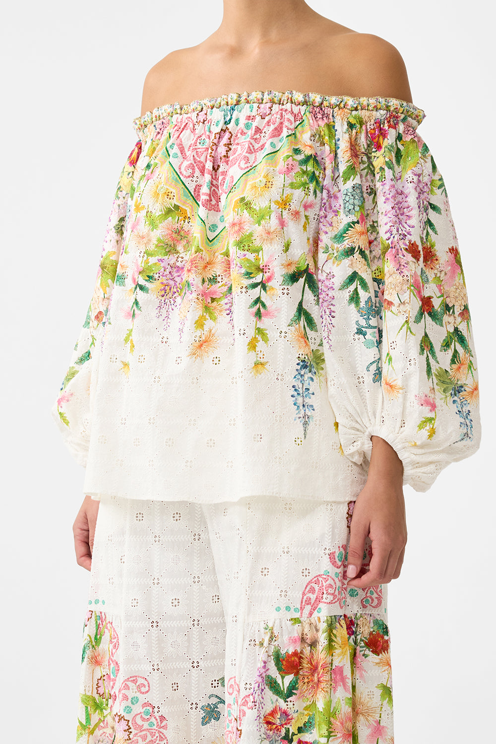 CAMILLA Frill Off Shoulder Top - The Call of Catalonia - Magpie Style