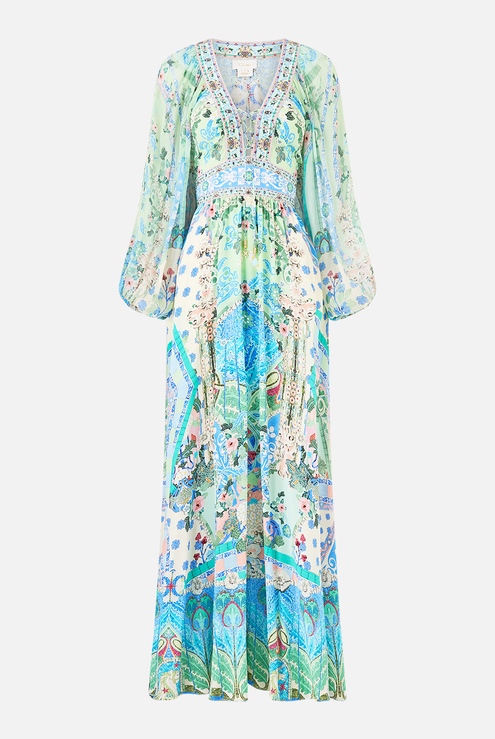 CAMILLA Lace Up Front Long Dress - Midsummer Mosaics - Magpie Style