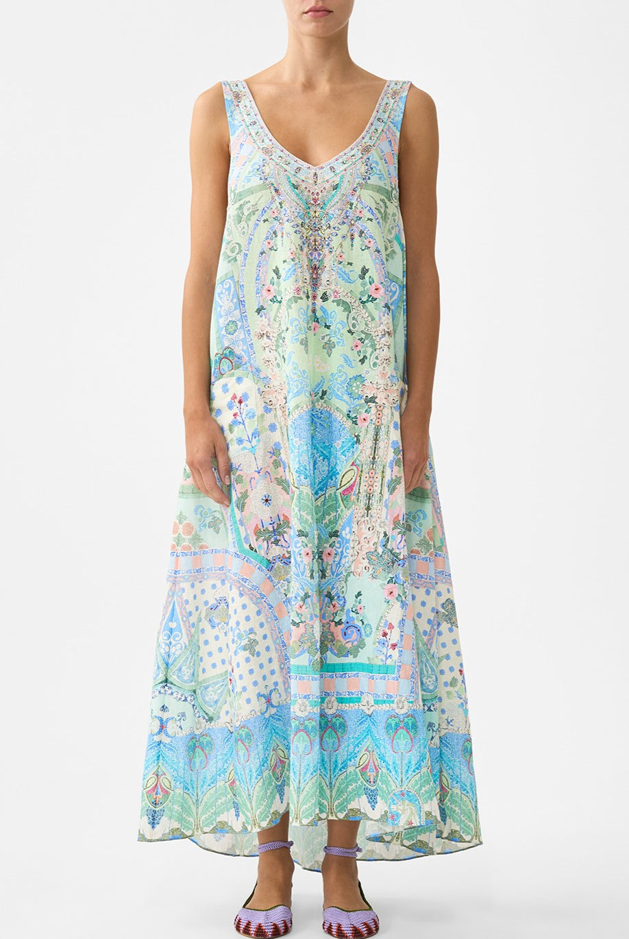 CAMILLA V Neck Pocket Dress with Low Back - Midsummer Mosaics - Magpie Style