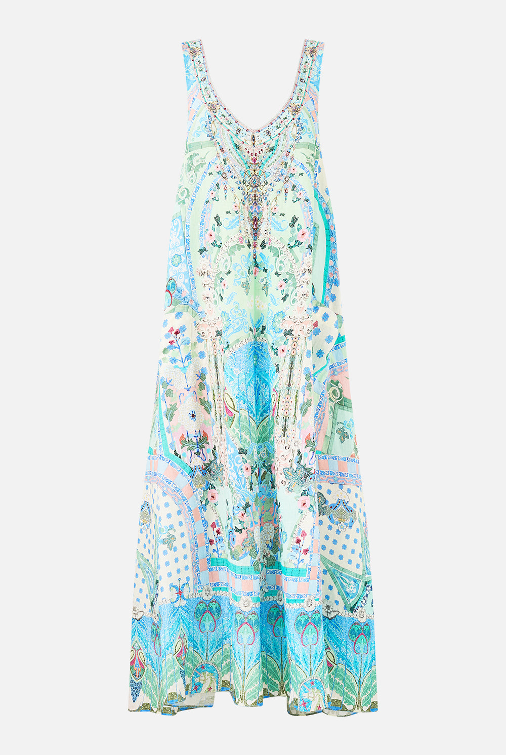 CAMILLA V Neck Pocket Dress with Low Back - Midsummer Mosaics - Magpie Style