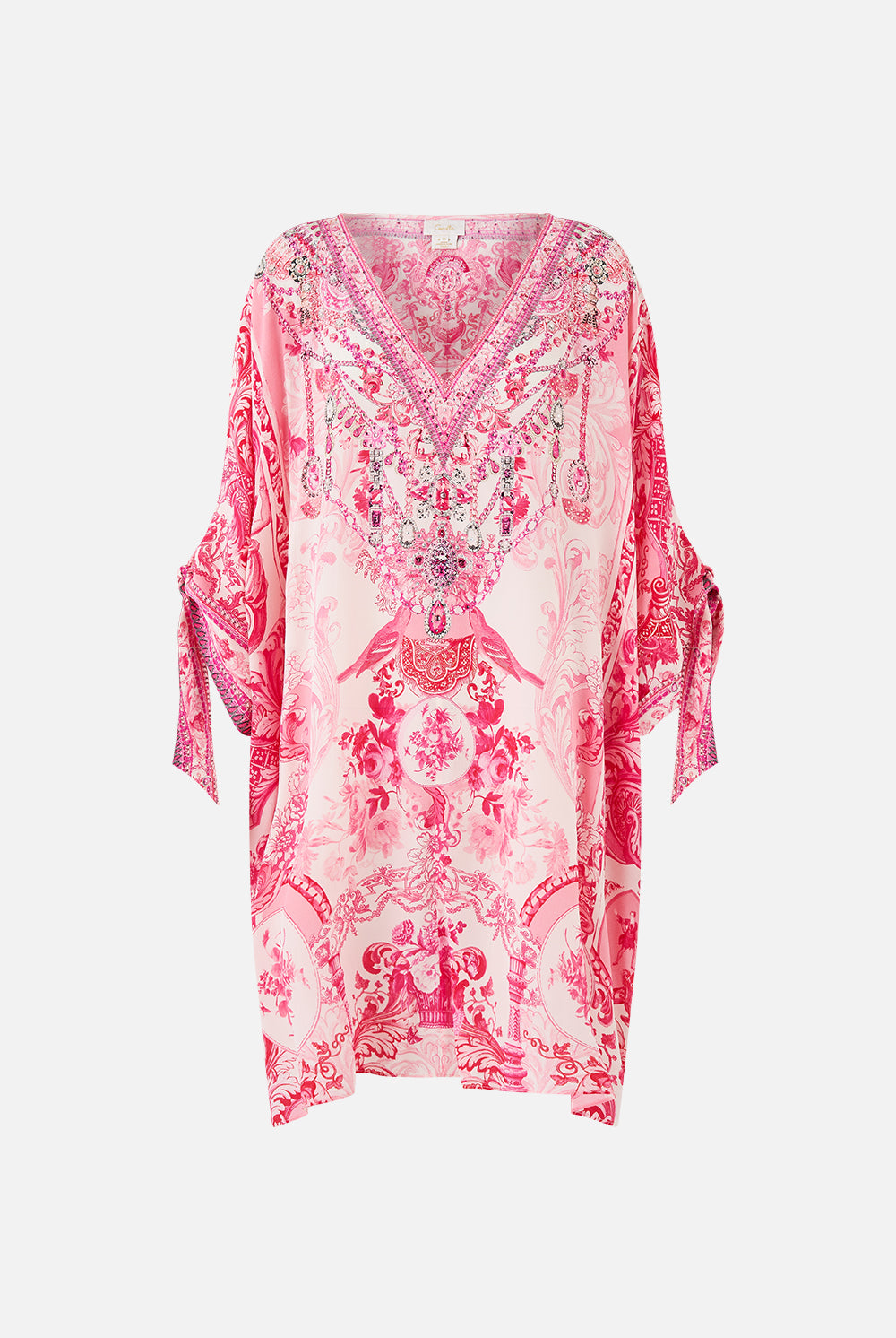 CAMILLA Tie Sleeve Short V Neck Kaftan - Livin La Vida Rosa - Magpie Style