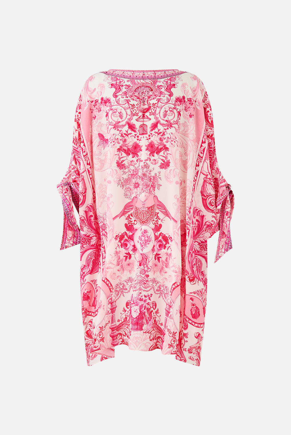 CAMILLA Tie Sleeve Short V Neck Kaftan - Livin La Vida Rosa - Magpie Style