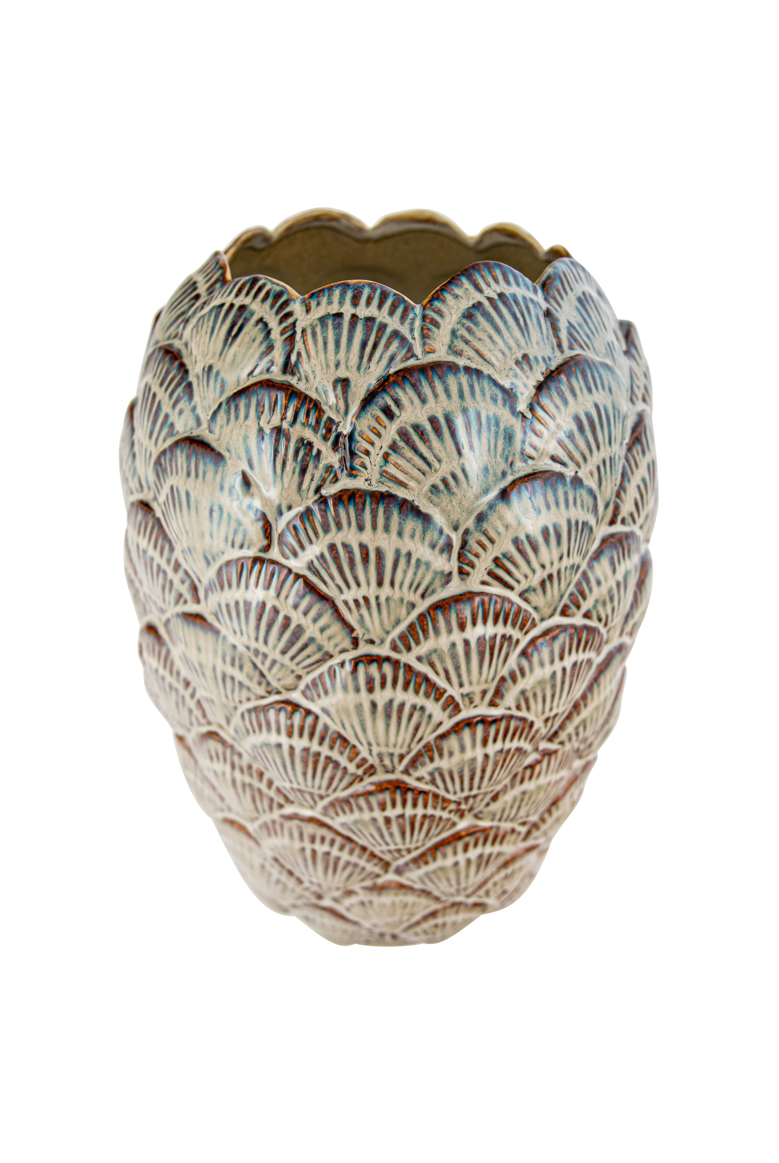 Tall Taupe Ceramic Sheel Planter - Magpie Style