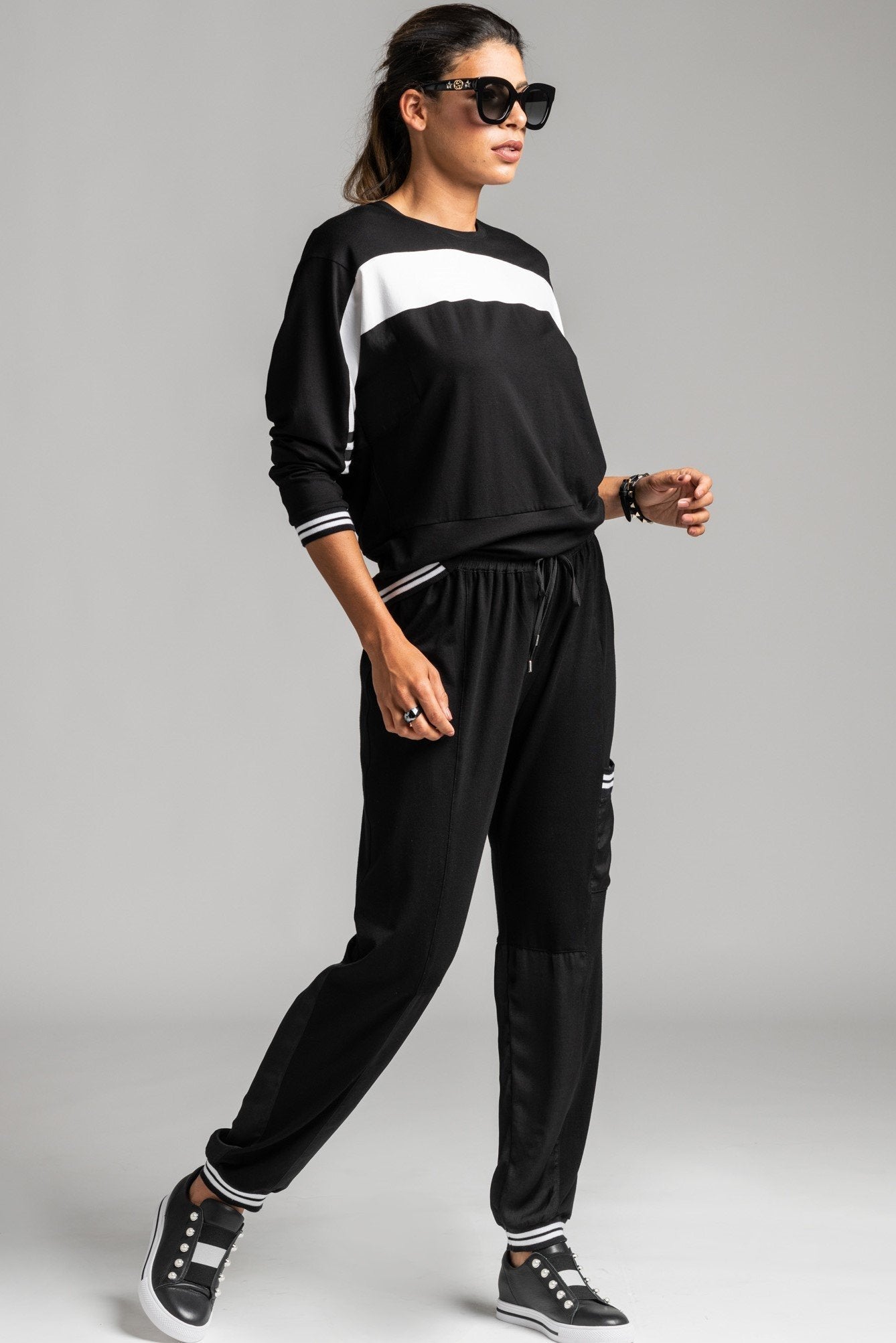 PAULA RYAN RELAXED Panelled Cargo Pant - Viscose Jersey - Black/White - Paula Ryan