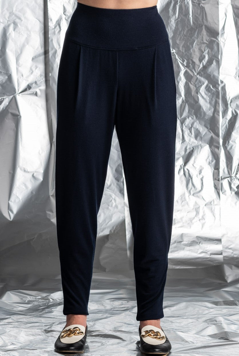 PAULA RYAN Ankle Pleat Merino Basque Pant -Navy - Paula Ryan