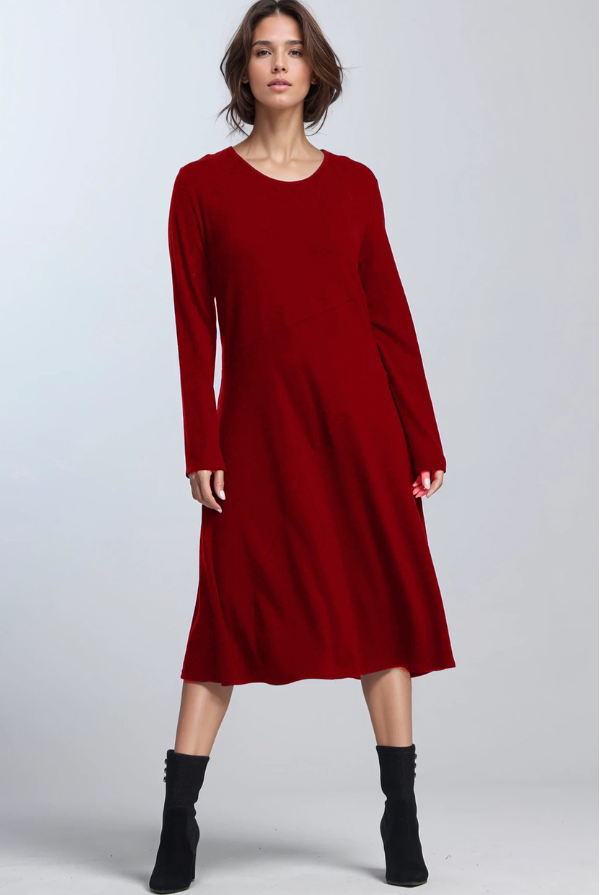 PAULA RYAN A Line Swing Dress - Red Merino - Paula Ryan