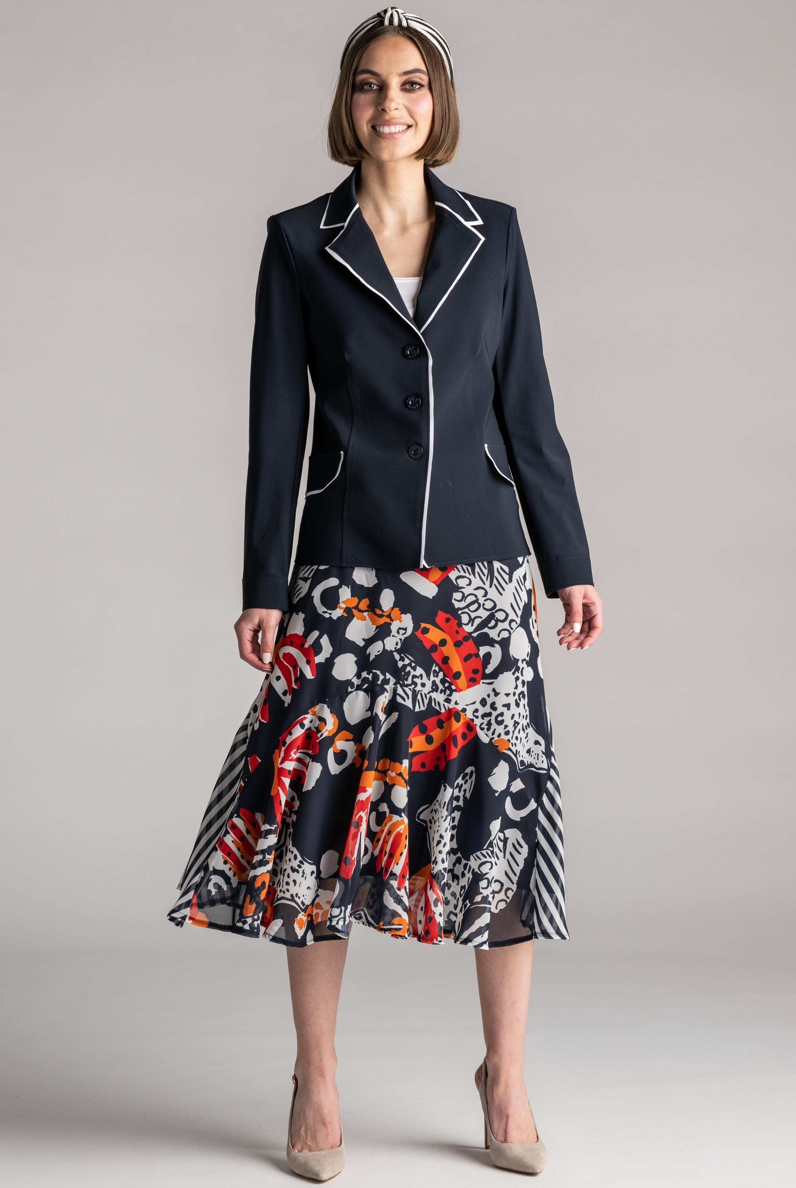 PAULA RYAN Contrast Trim Blazer - Navy/White - Paula Ryan