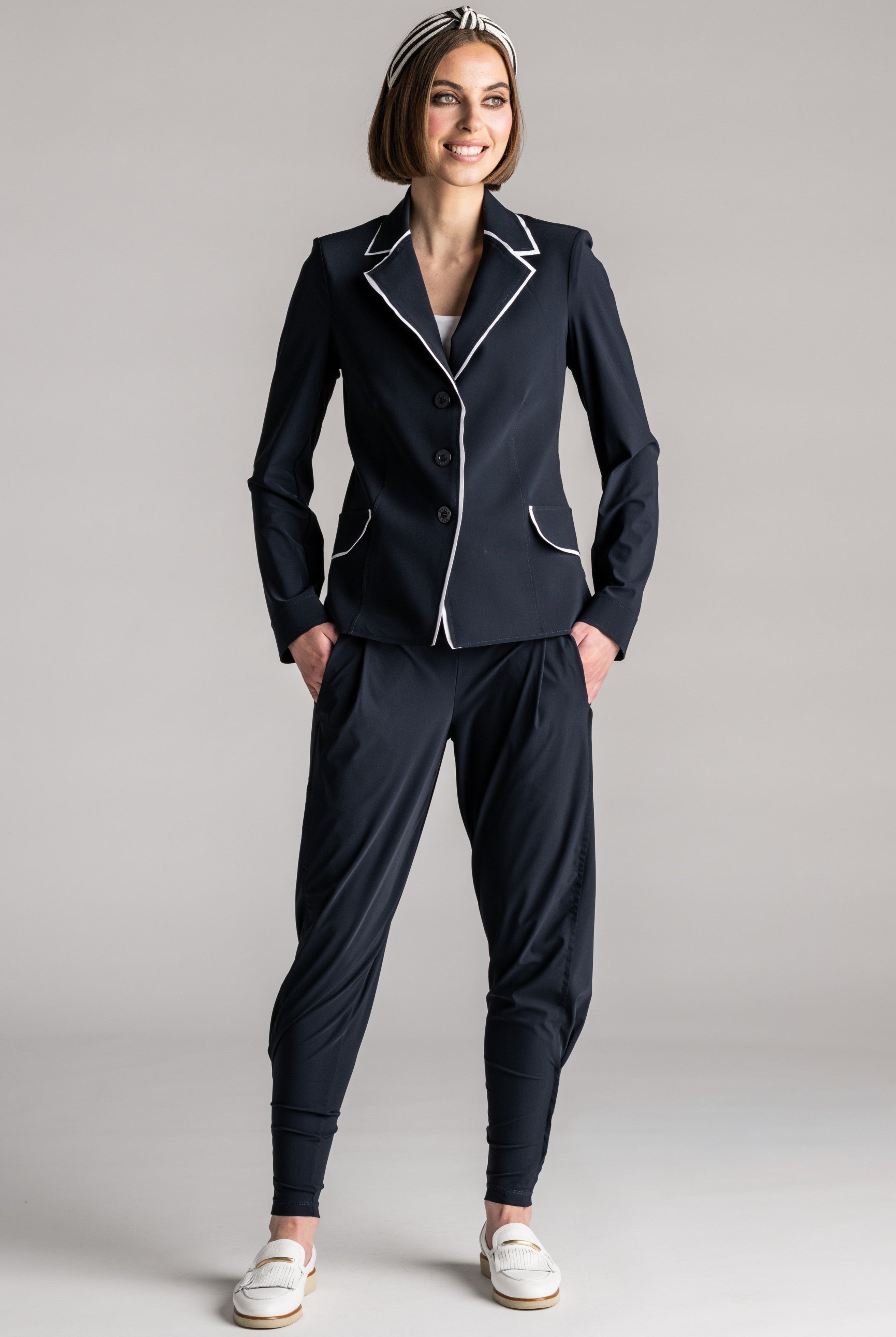 PAULA RYAN Contrast Trim Blazer - Navy/White - Paula Ryan