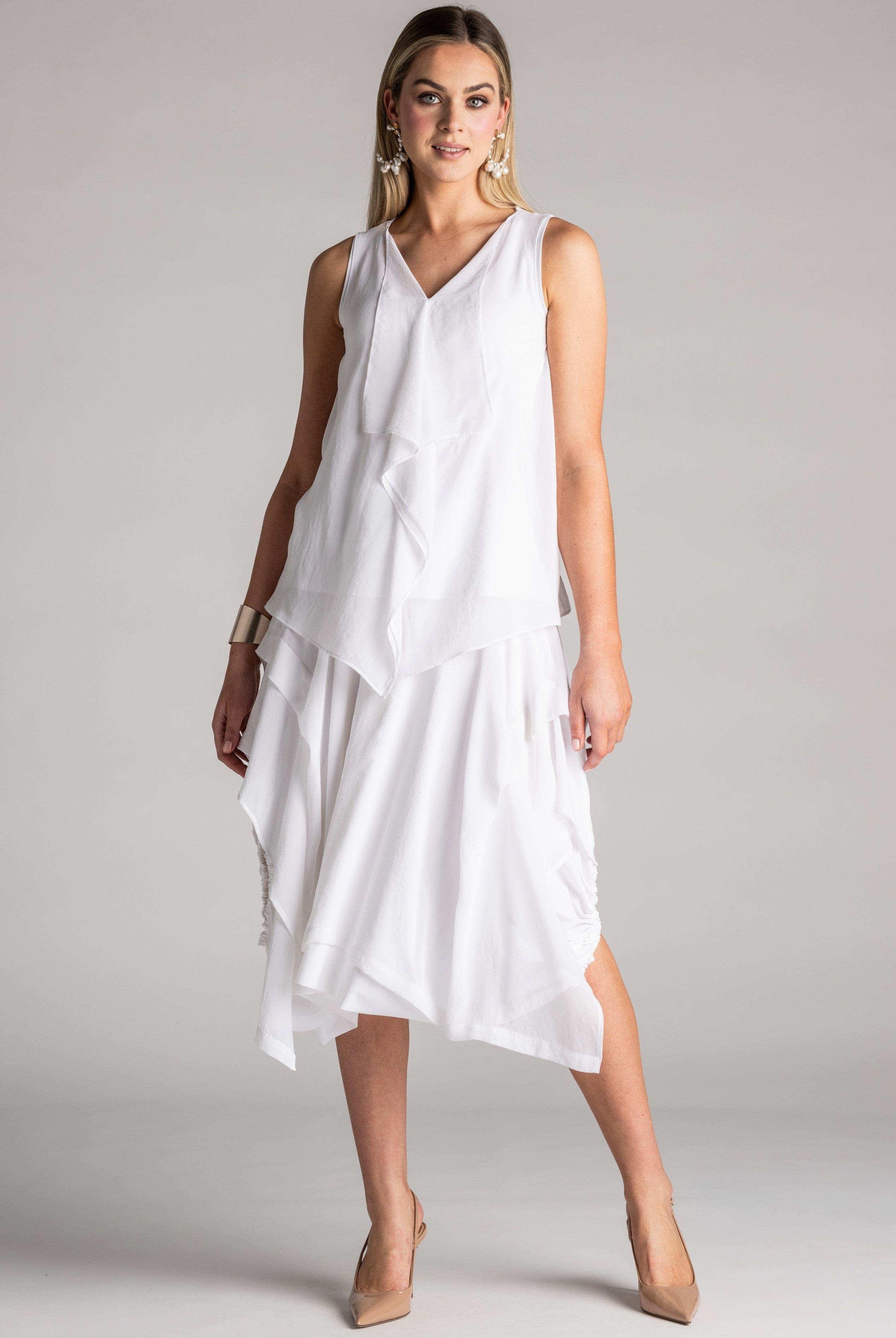 PAULA RYAN Chiffon Overlay Top - White - Paula Ryan
