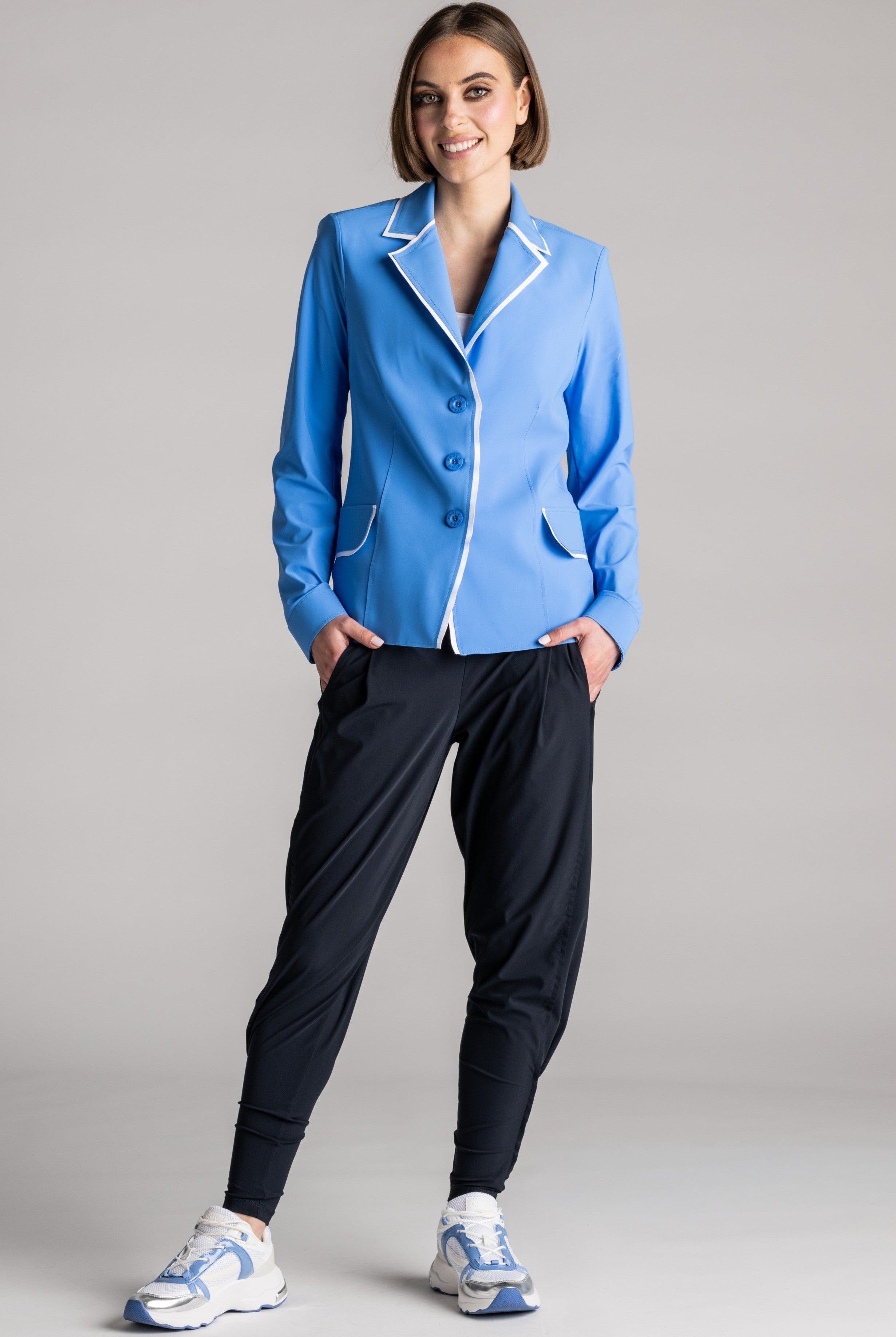 PAULA RYAN Contrast Trim Blazer - Cornflower/White - Paula Ryan