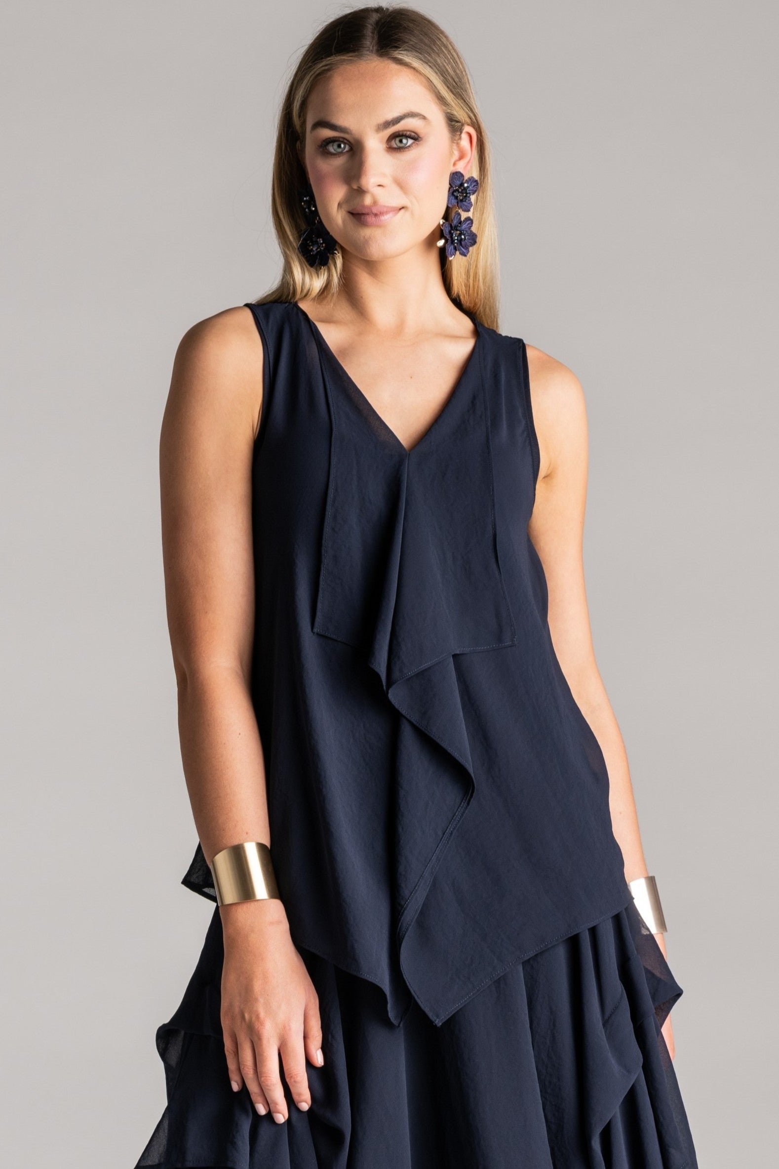 PAULA RYAN Chiffon Overlay Top - Navy - Paula Ryan