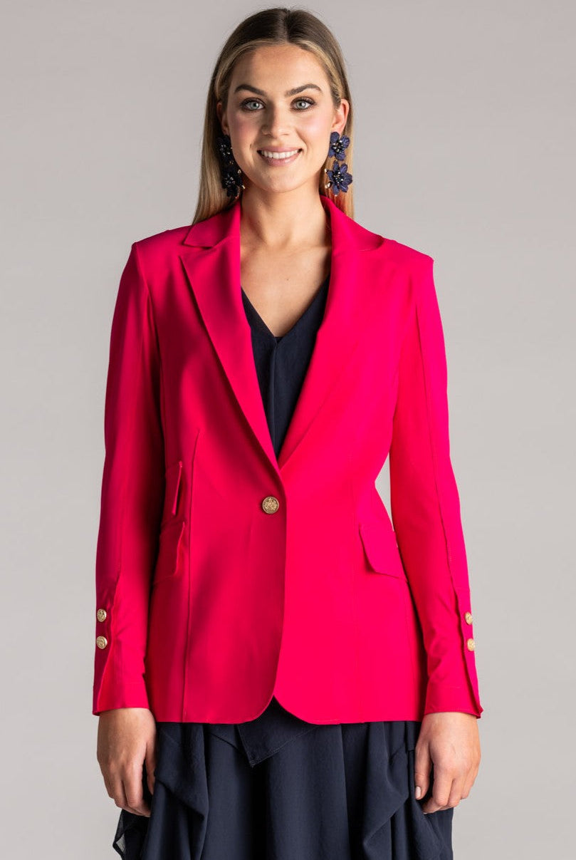 PAULA RYAN Long-line Boyfriend Jacket - Microjersey Electric Pink - Paula Ryan