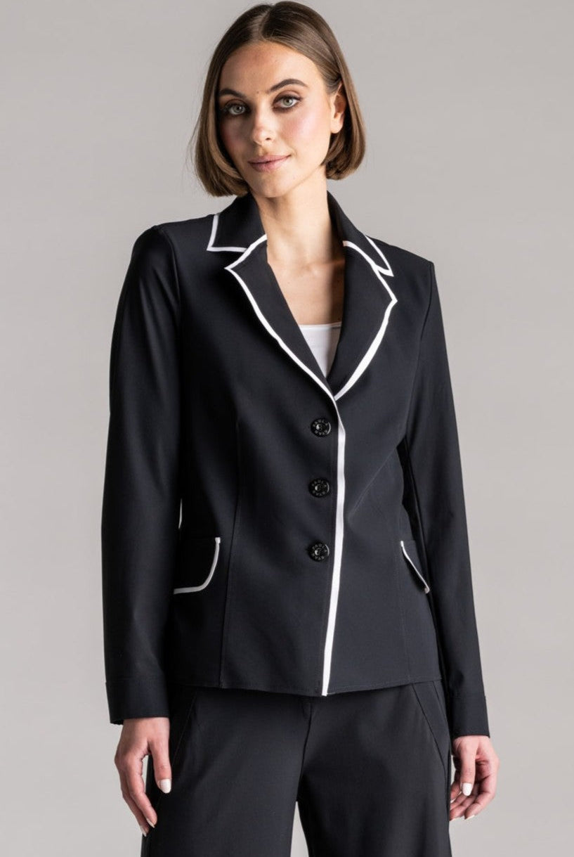 PAULA RYAN Contrast Trim Blazer - Black/White - Paula Ryan