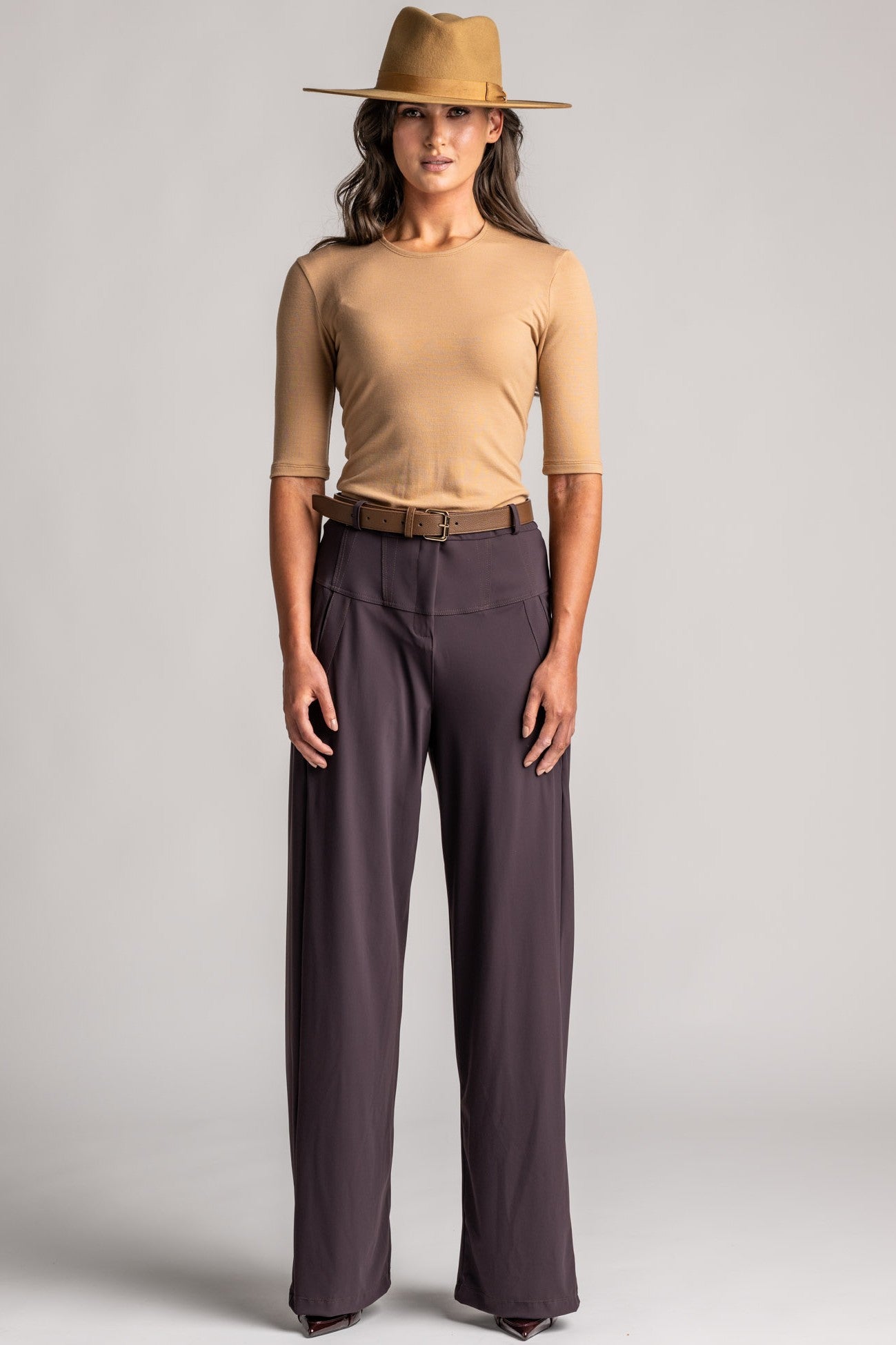 PAULA RYAN Slim Fit Half Sleeve Top - Merino Camel - Paula Ryan