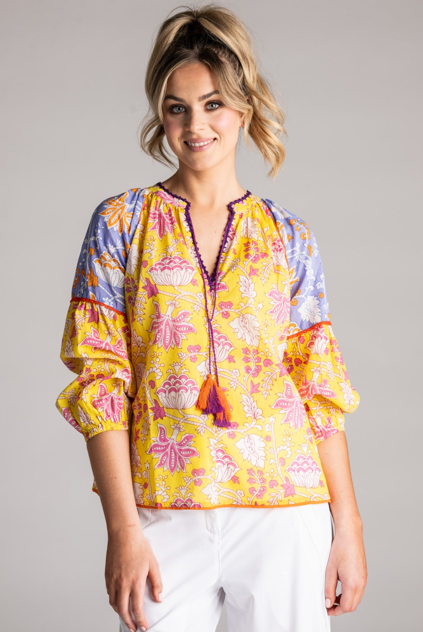 PLACE DU SOLEIL Lila Print Top - Yellow - Magpie Style