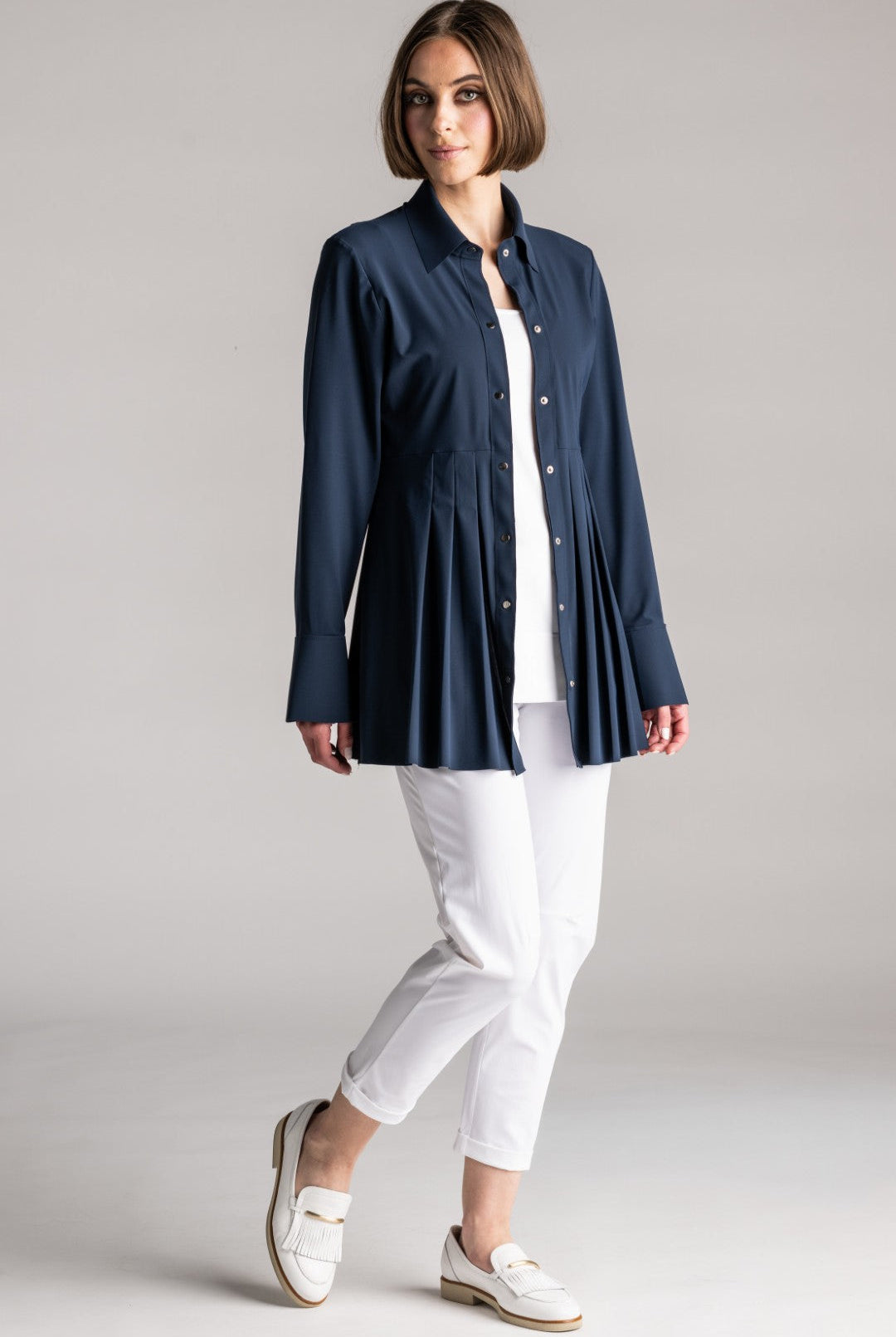 PAULA RYAN Tucked Waist Shirt - Microjersey Navy - Paula Ryan