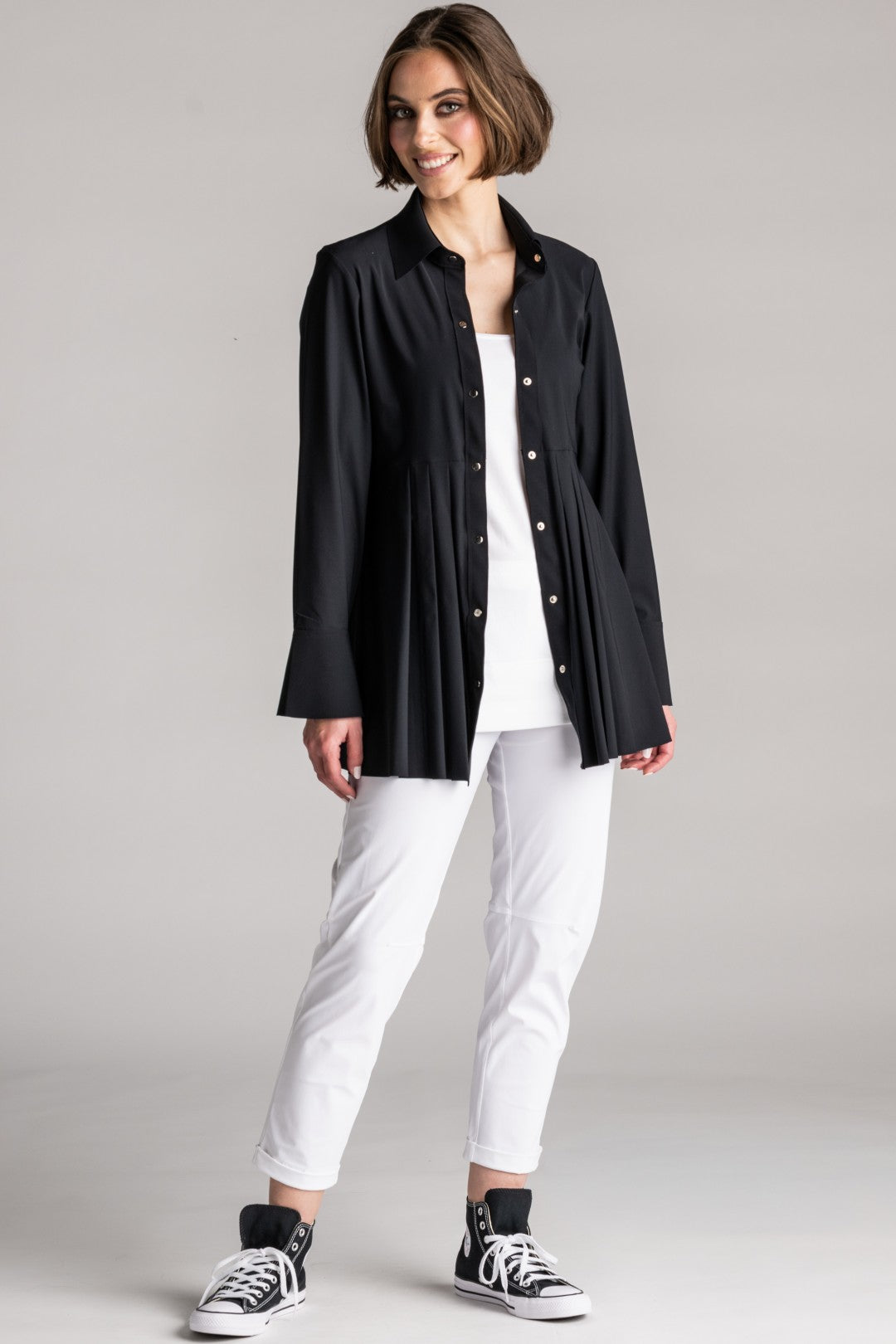PAULA RYAN Tucked Waist Shirt - Microjersey Black - Paula Ryan