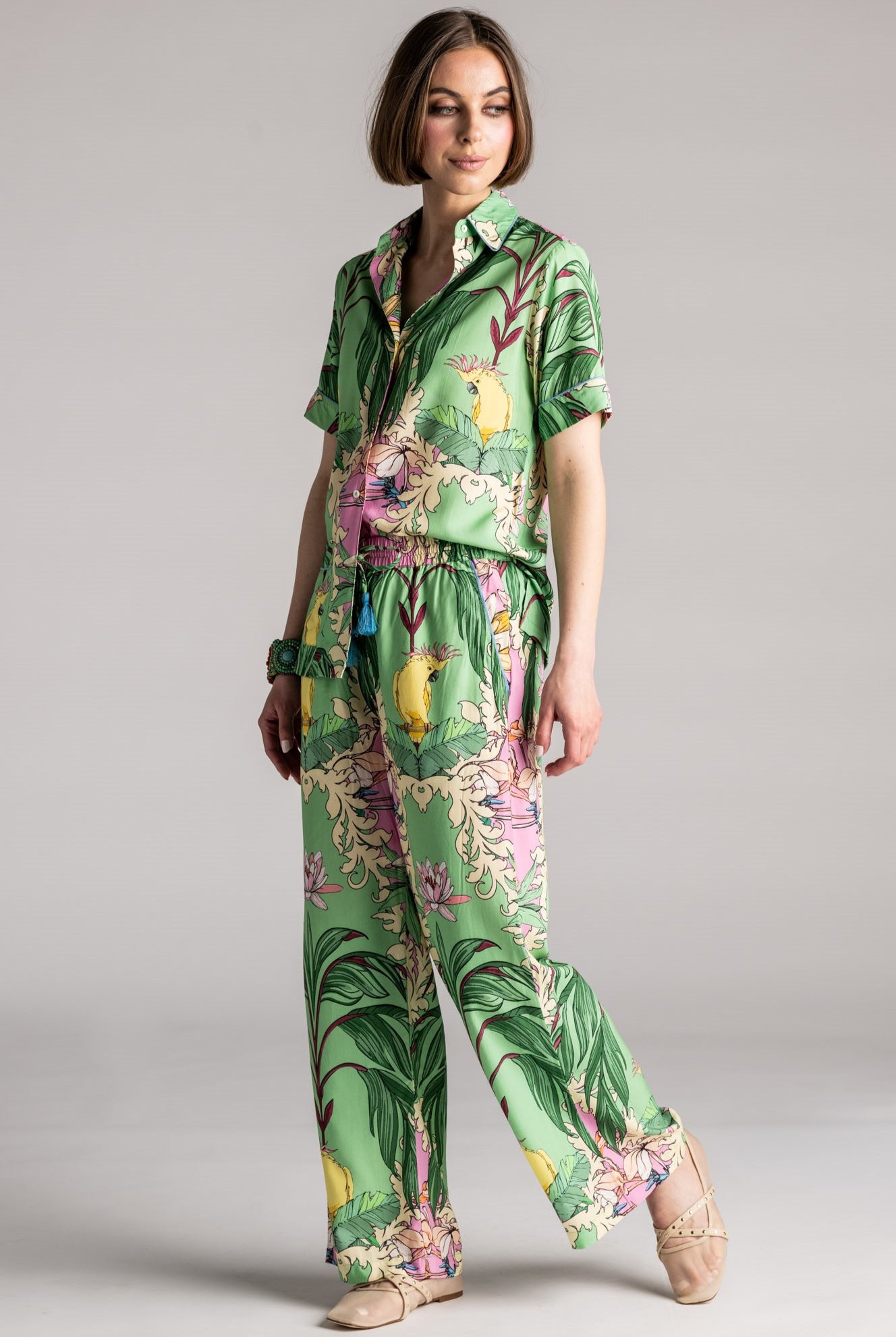 PLACE DU SOLEIL Green Birds Blouse - Green Multi - Magpie Style