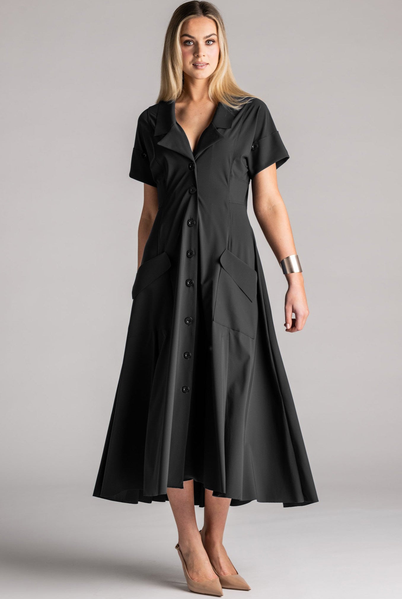 PAULA RYAN Long Cuffed Shirt Dress Microjersey - Paula Ryan