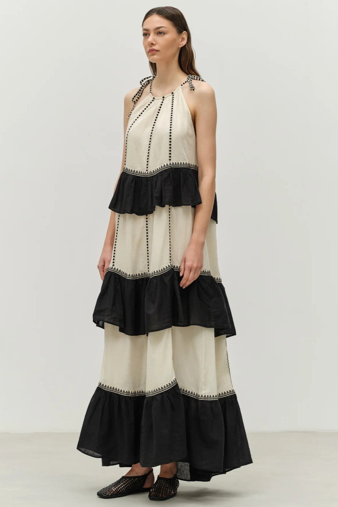 DEVOTION TWINS Kleio Long Dress - Black/Off White - Magpie Style