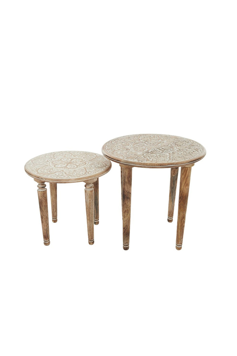 Arabesque Floral Carved Timber Side Table - Sml - Magpie Style