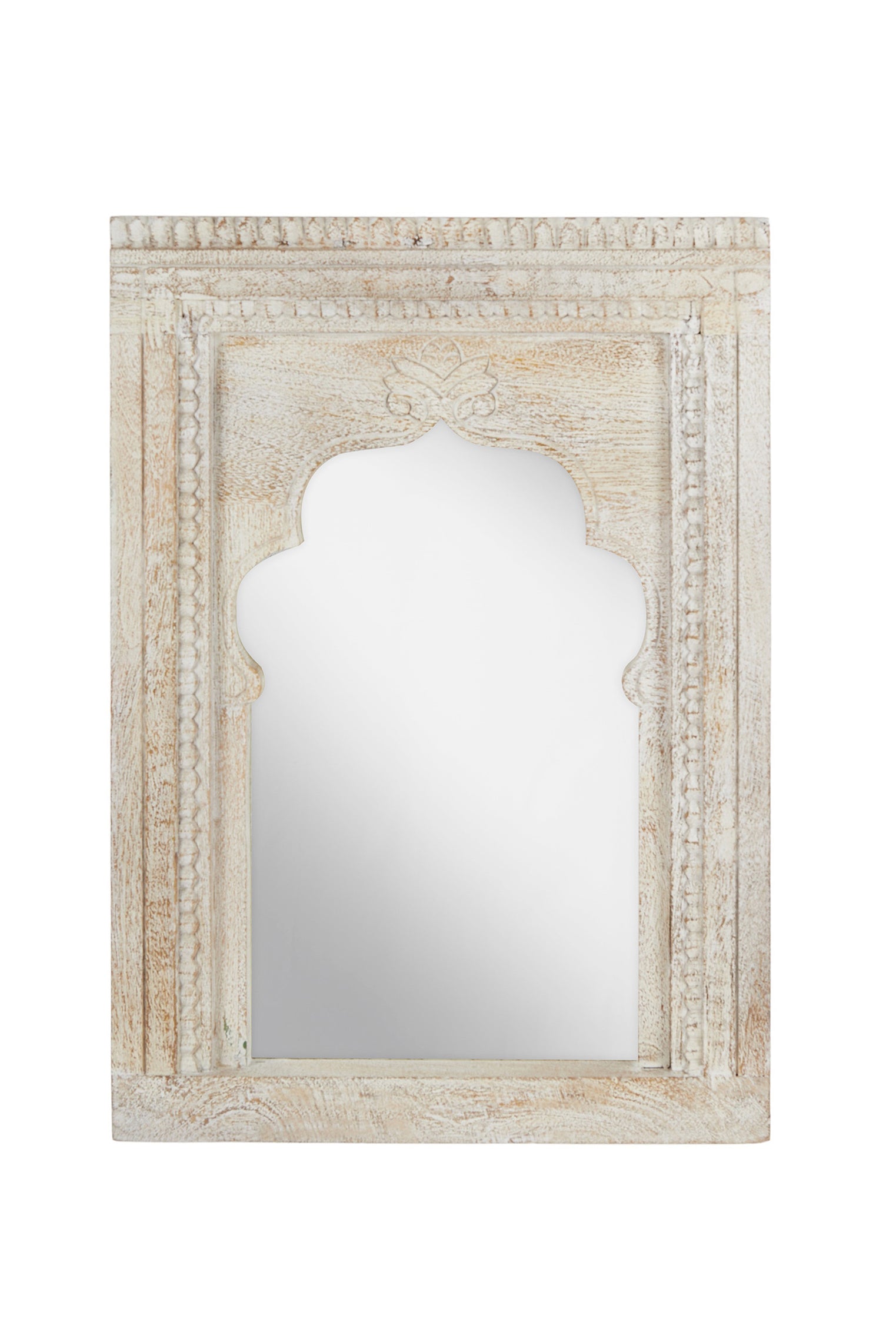 Hand Carved Wooden White Washed Mirror - Magpie Style