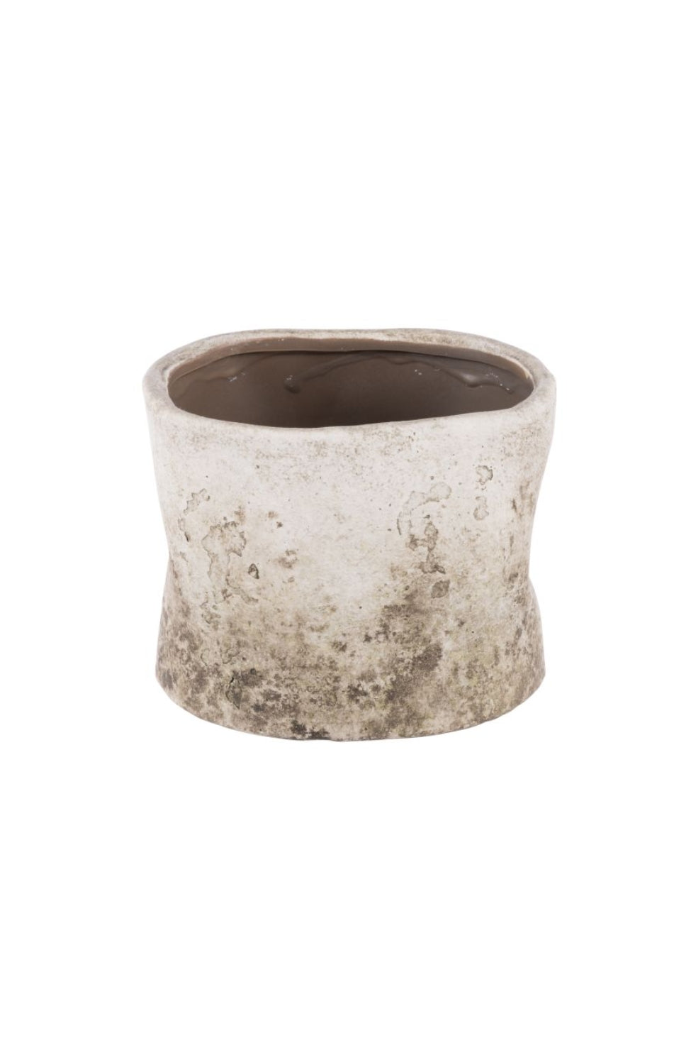 Small Aged Stone Pot - Rustic Whitewash - Magpie Style