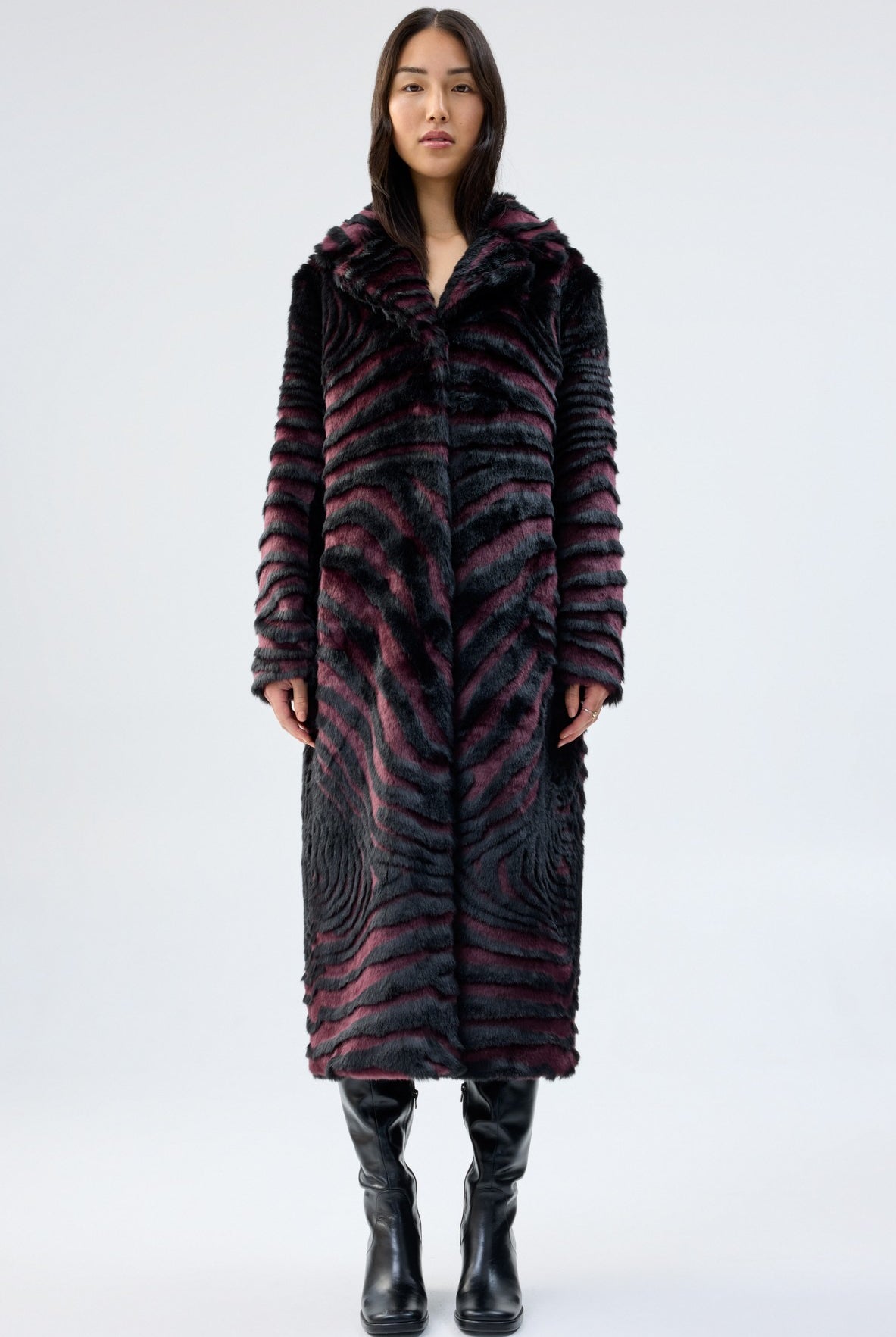 UNREAL FUR Gonzo Coat - Striped Burgundy - Magpie Style