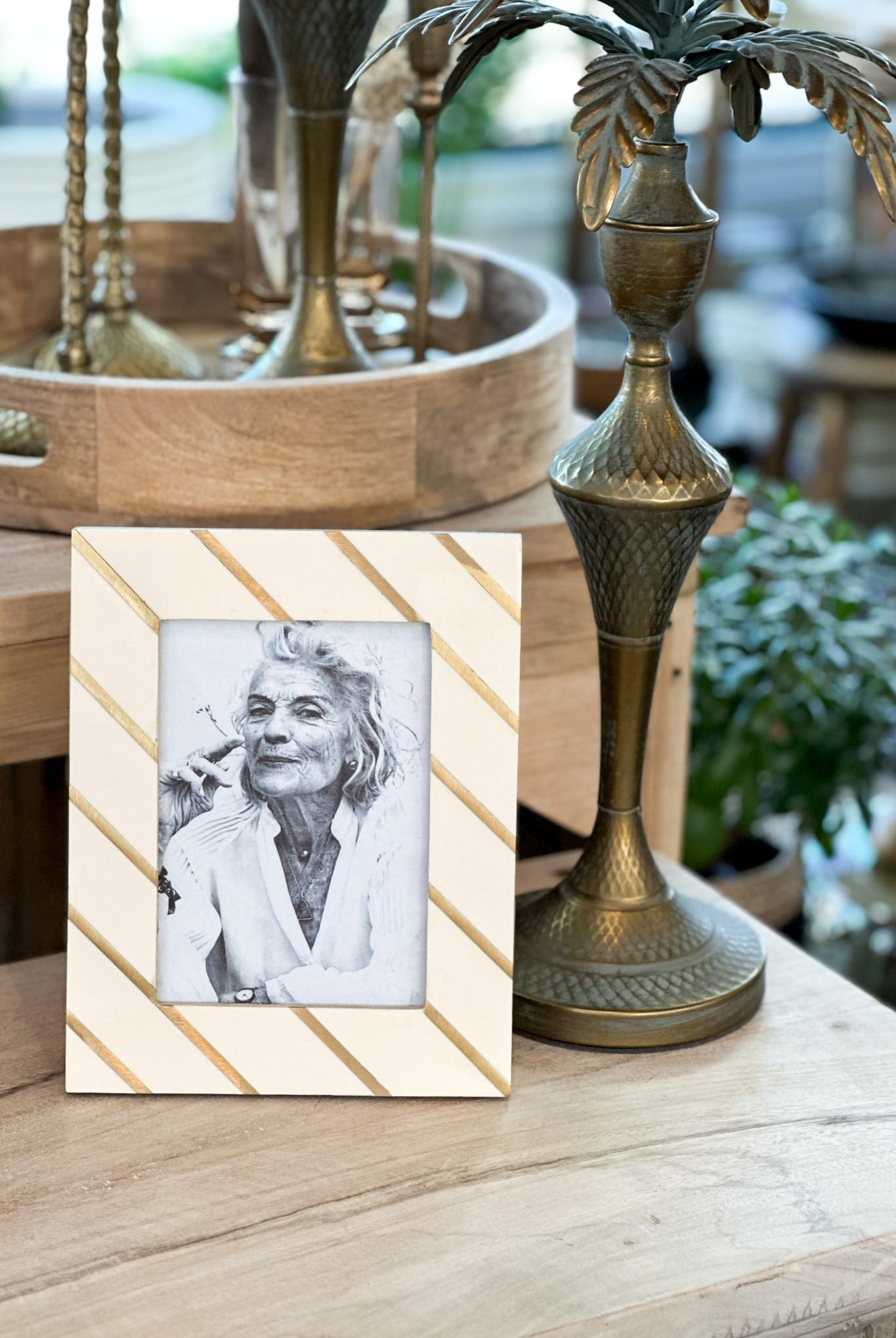 Bone with Brass Diagonal Inlay Photo Frame 5x7 - Magpie Style