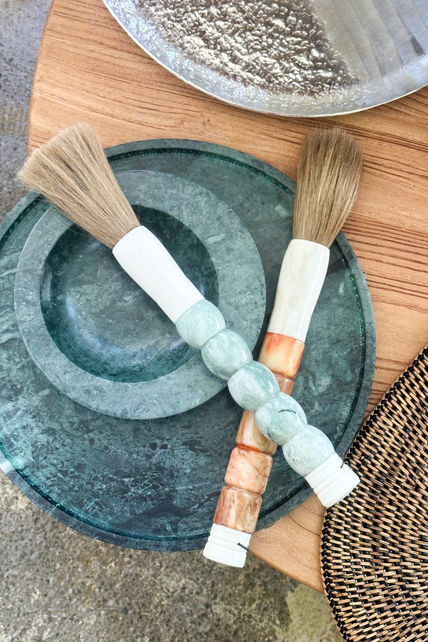 Calligraphy Brush - Extra Large, Sage Green Porcelain Beads - Magpie Style