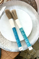 Calligraphy Brush -  Large Round Barrel Beads in Ming Blue Dark - Magpie Style