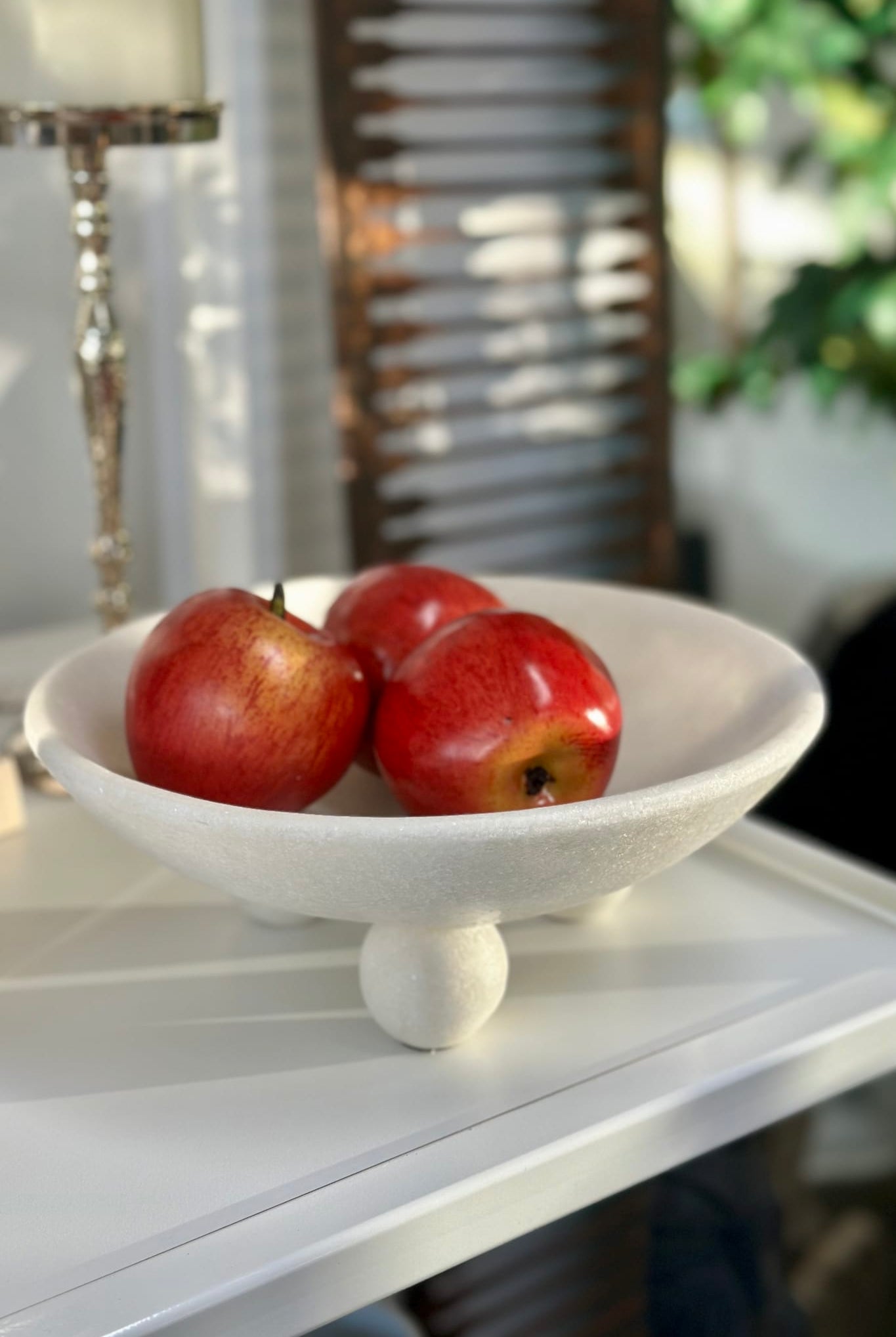 Marble Resin Foot Bowl - White - Magpie Style