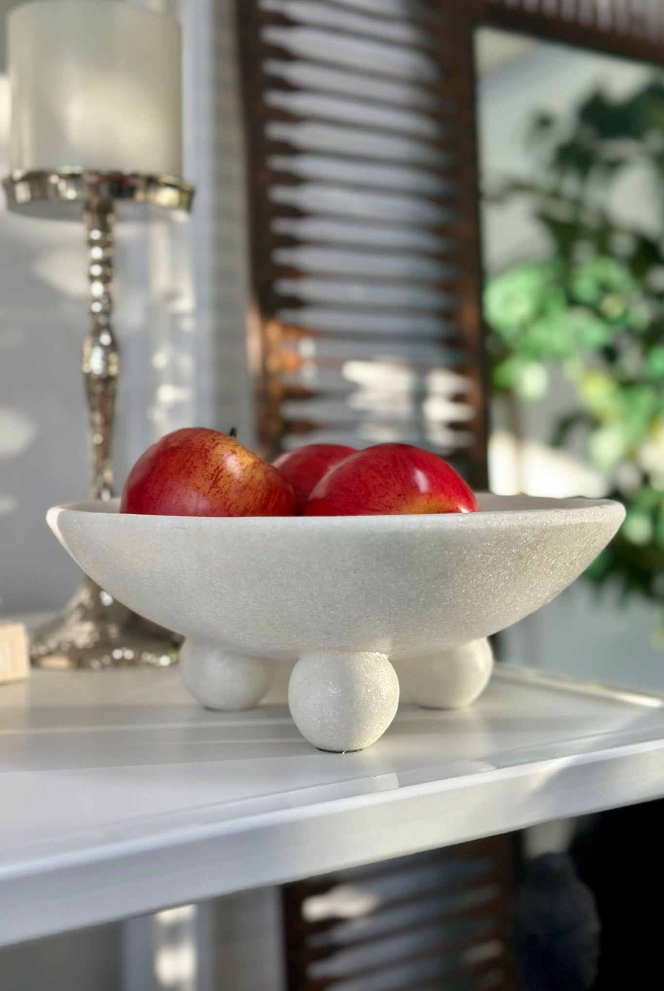 Marble Resin Foot Bowl - White - Magpie Style