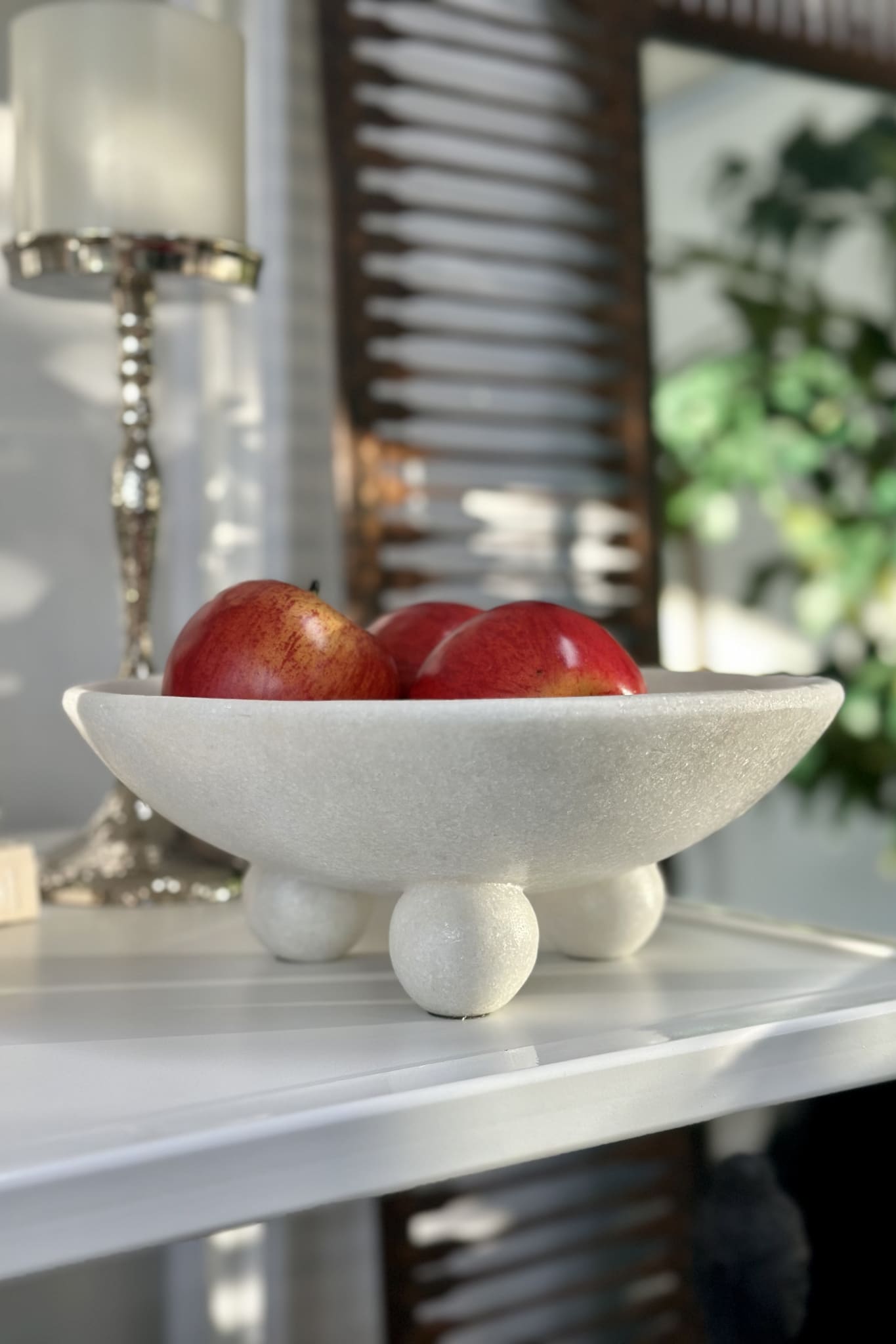 Marble Resin Foot Bowl - White - Magpie Style
