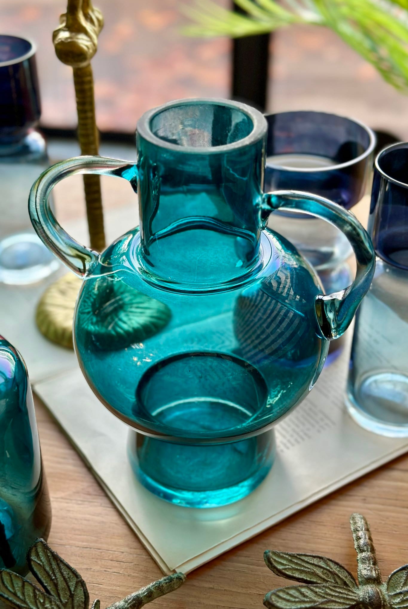 Blue Glass Double Handle Vase - Magpie Style